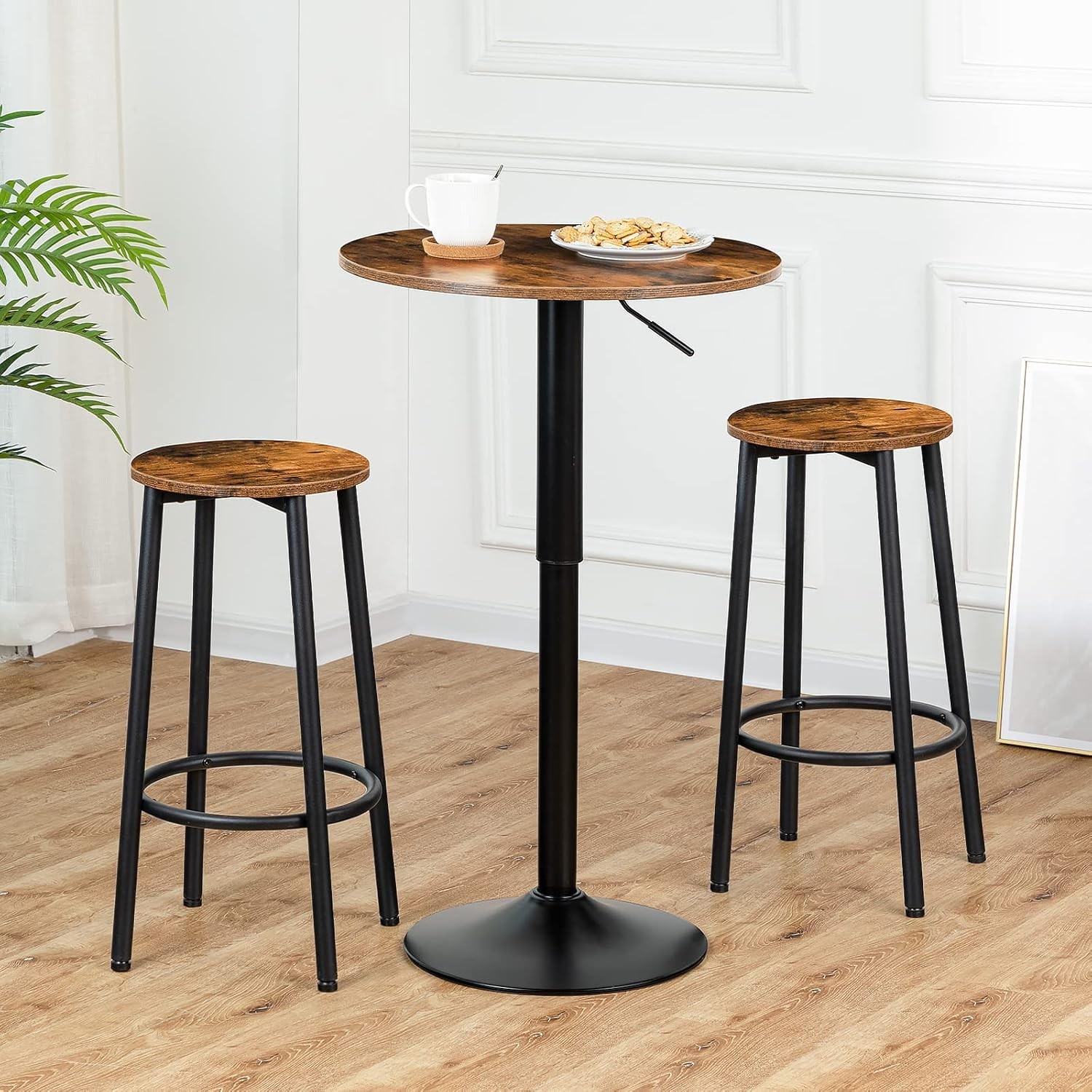 Bar Table Height-Adjustable Round Pub Table 27-35.4 Inches W/ Sturdy Base Modern