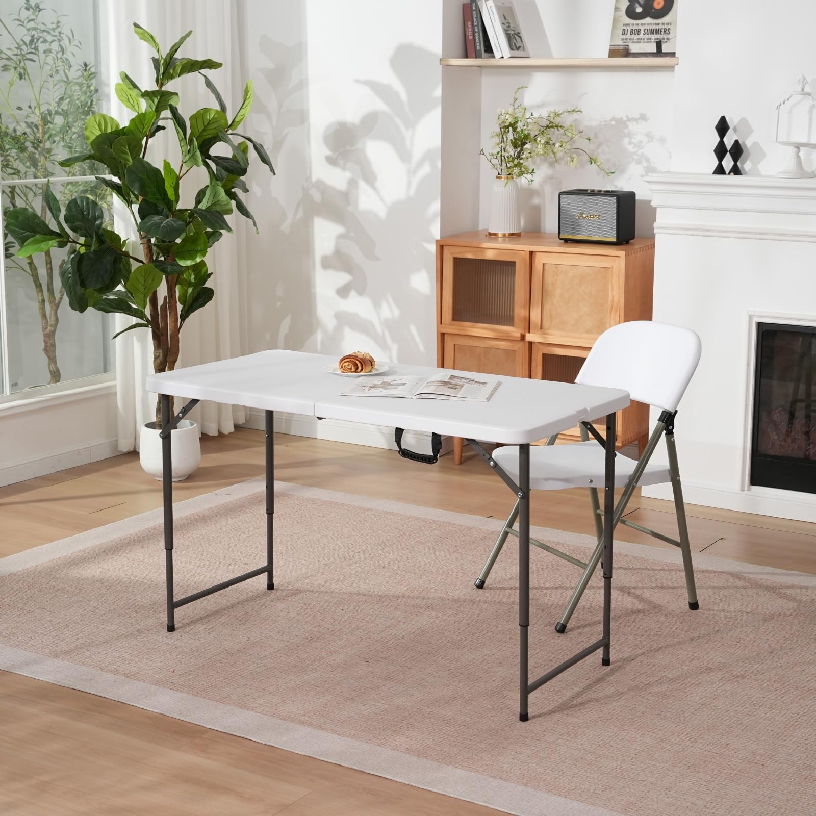 4ft Folding Table Adjustable Height HDPE Top Steel Legs Portable Indoor Outdoor