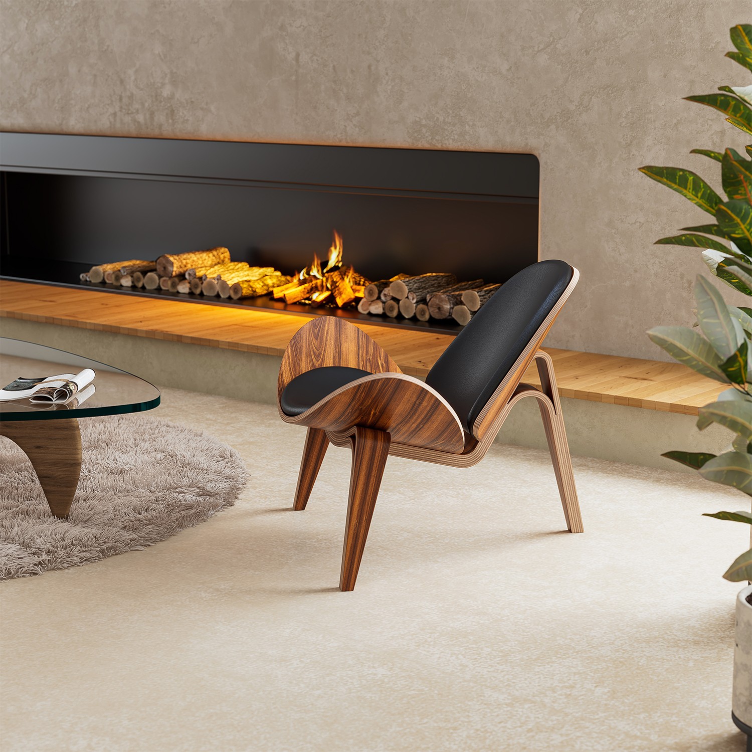 Modern Lounge Chair Full Leather Solid Wood Seat Living Room-Ashree Frame