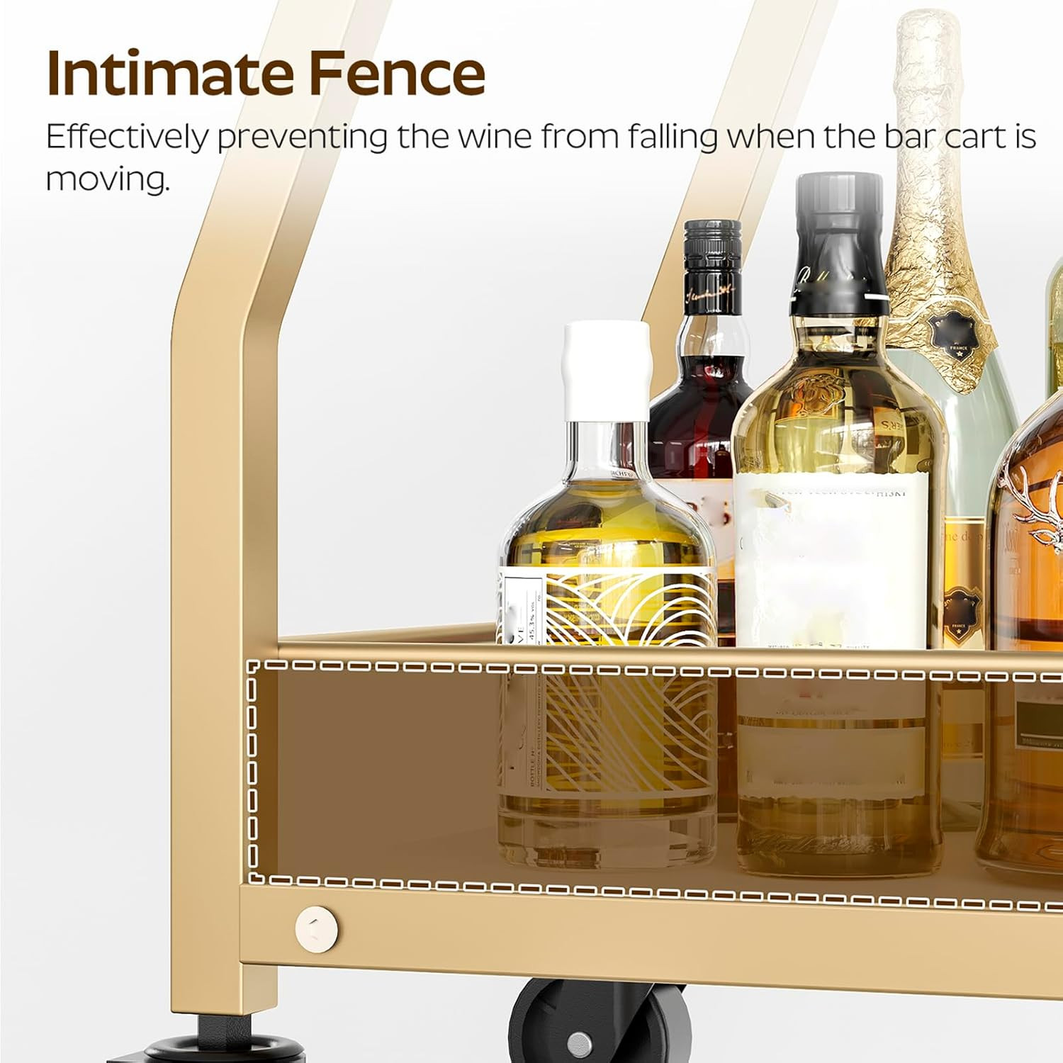 Bar Cart, 3-Tier Home Bar Serving Cart with Wheels, Drink Cart with Glass Holder