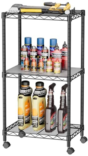 3 Small Wire Shelves Kitchen Pantry 3-Tier 11.8″D X 17.3″W X 30.7″H Black