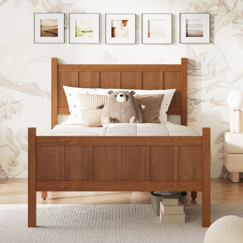 Twin Size Flat Panel Bed w/Headboard &Footboard,Minimalist Modern Platform Bed
