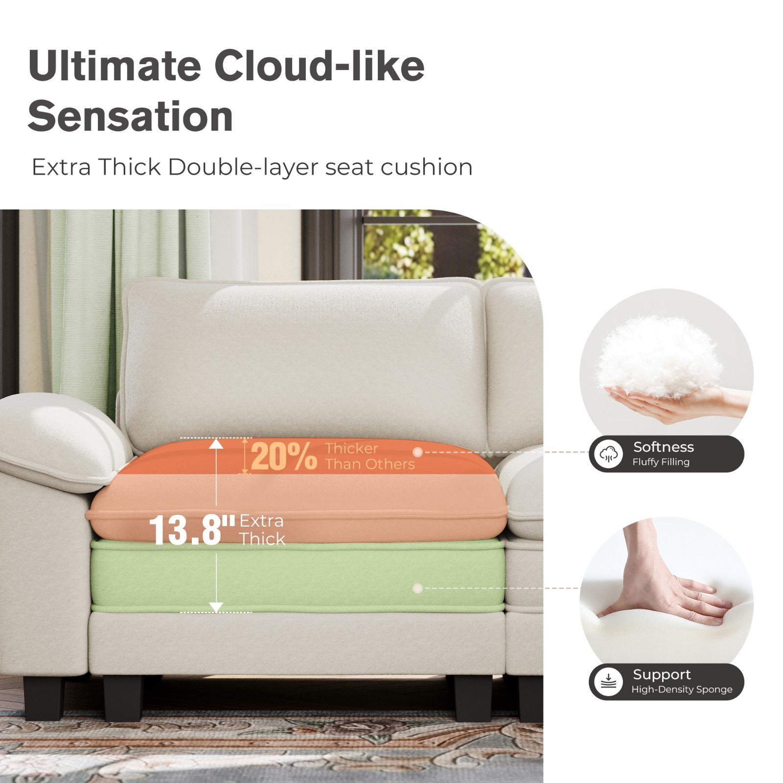 Modular Sectional Sofa Chenille Cloud Couch with Chaise and Cushion 1/4/5/6-Seat