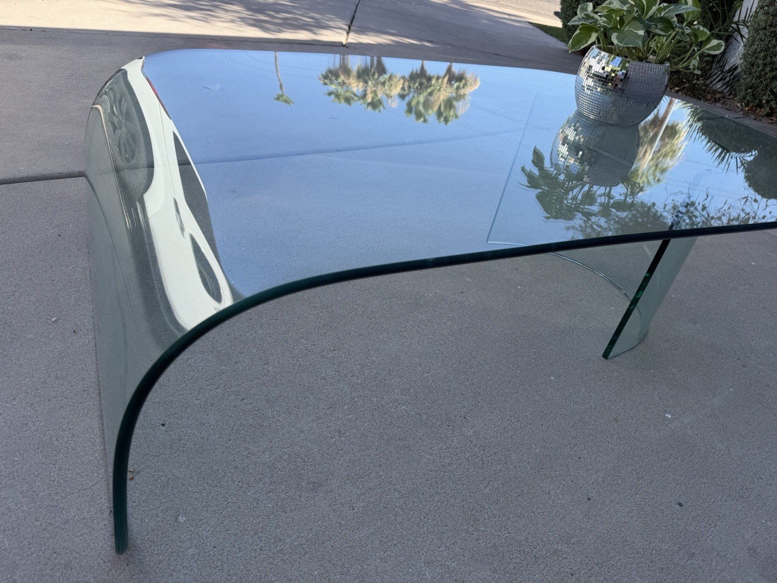 Sculptural 1/2” Bent Glass Waterfall Coffee Table Postmodern Contemporary Design