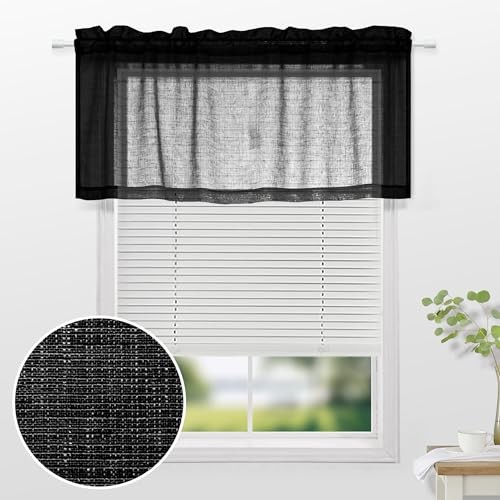 Valances for Windows,Sheer Gauze Lace Look 52″W x 18″L (Pack of 1) Black