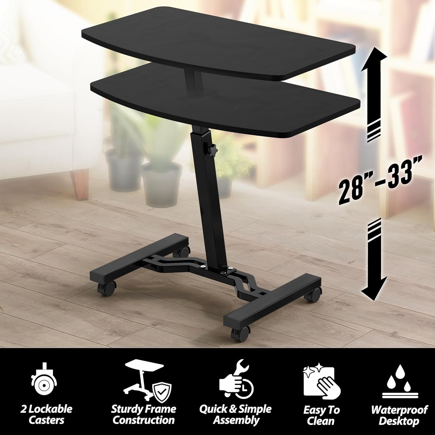 Carrito móvil con ruedas para portátil, ajustable en altura de 71 a 83 cm, negro