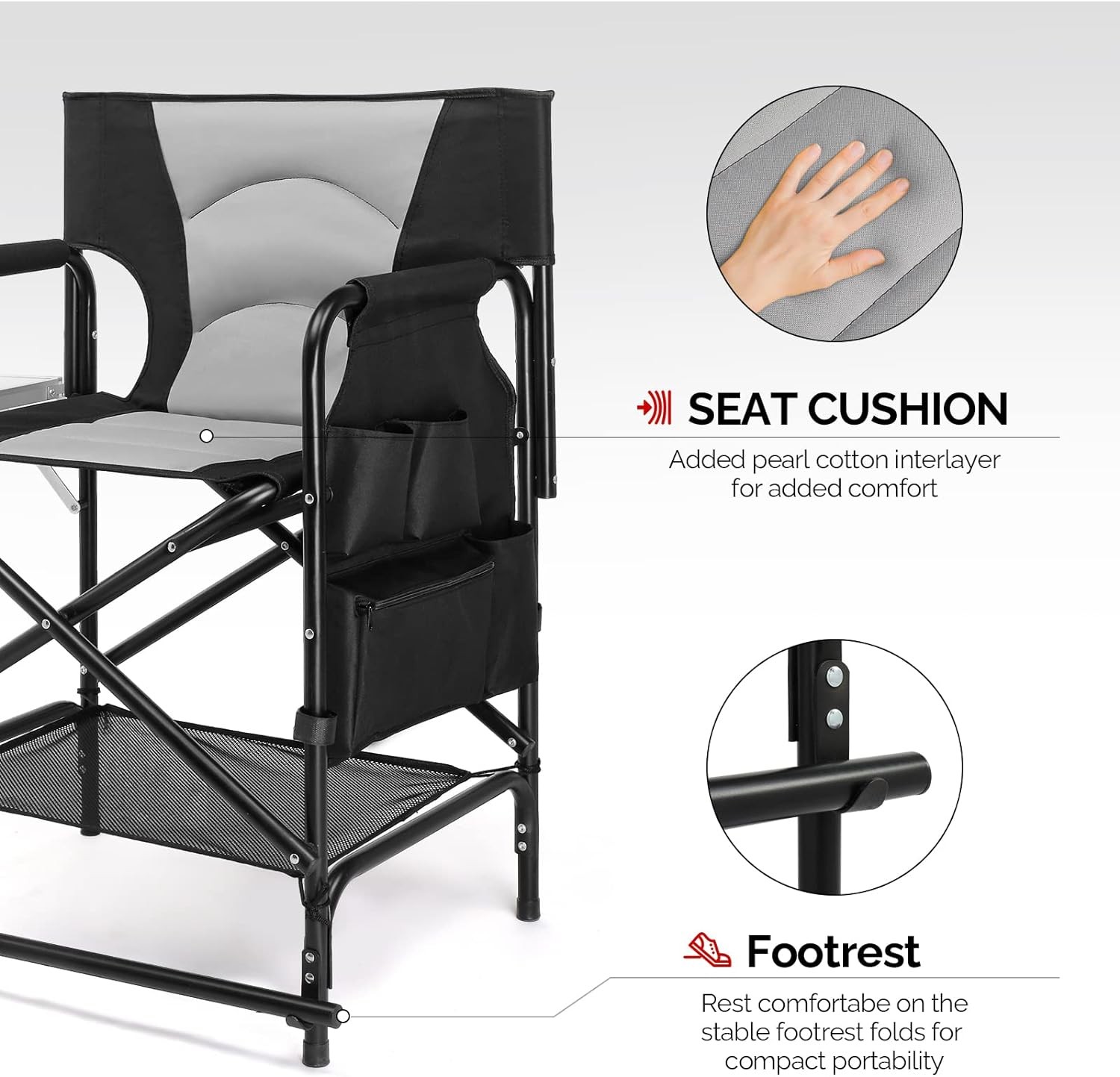 22″ Directors Camping Chair Camping Folding with Side Table Storage Bag