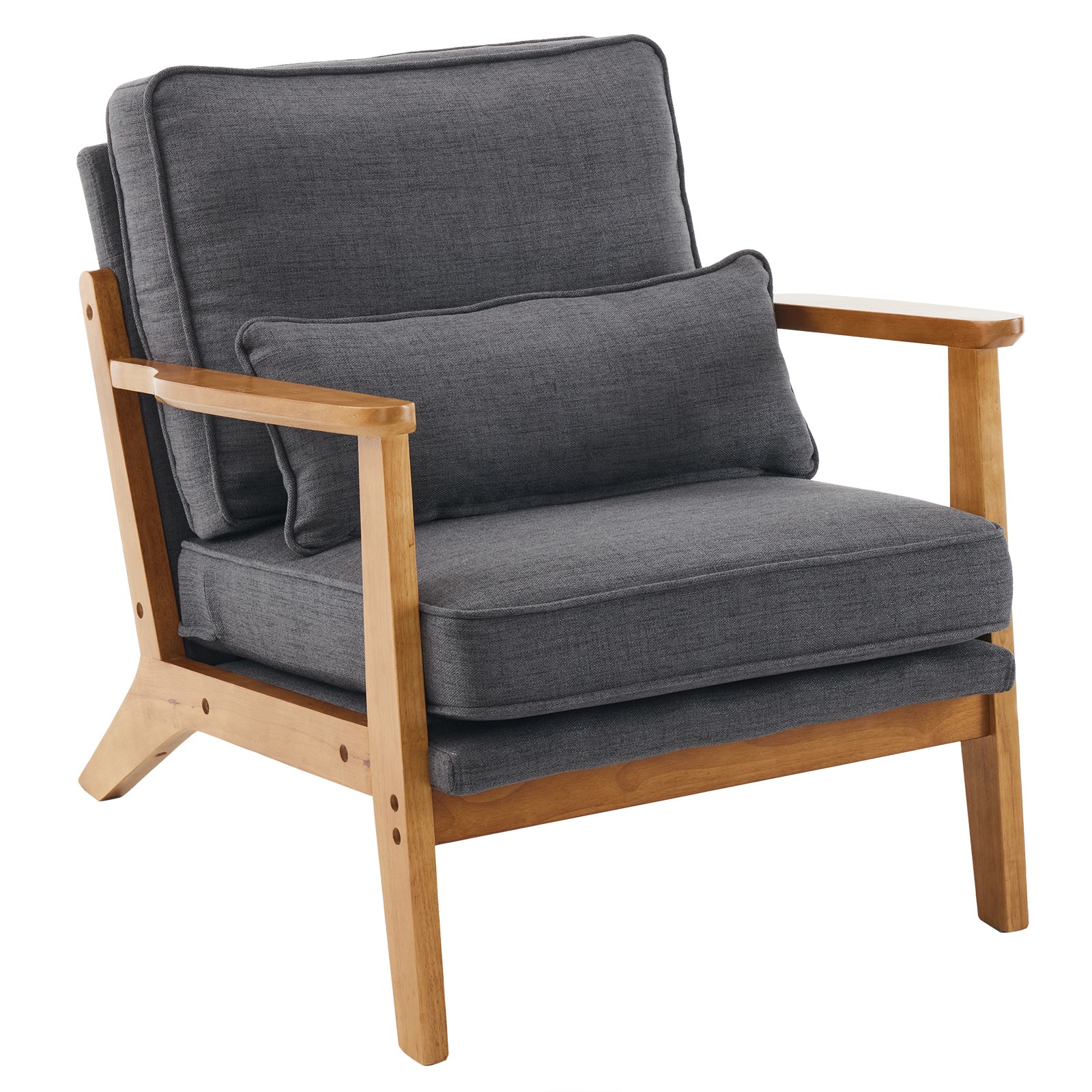 Mid-Century Dark Gray Linen-Cotton Upholstered Accent Chair 330LBS Capacity Oak