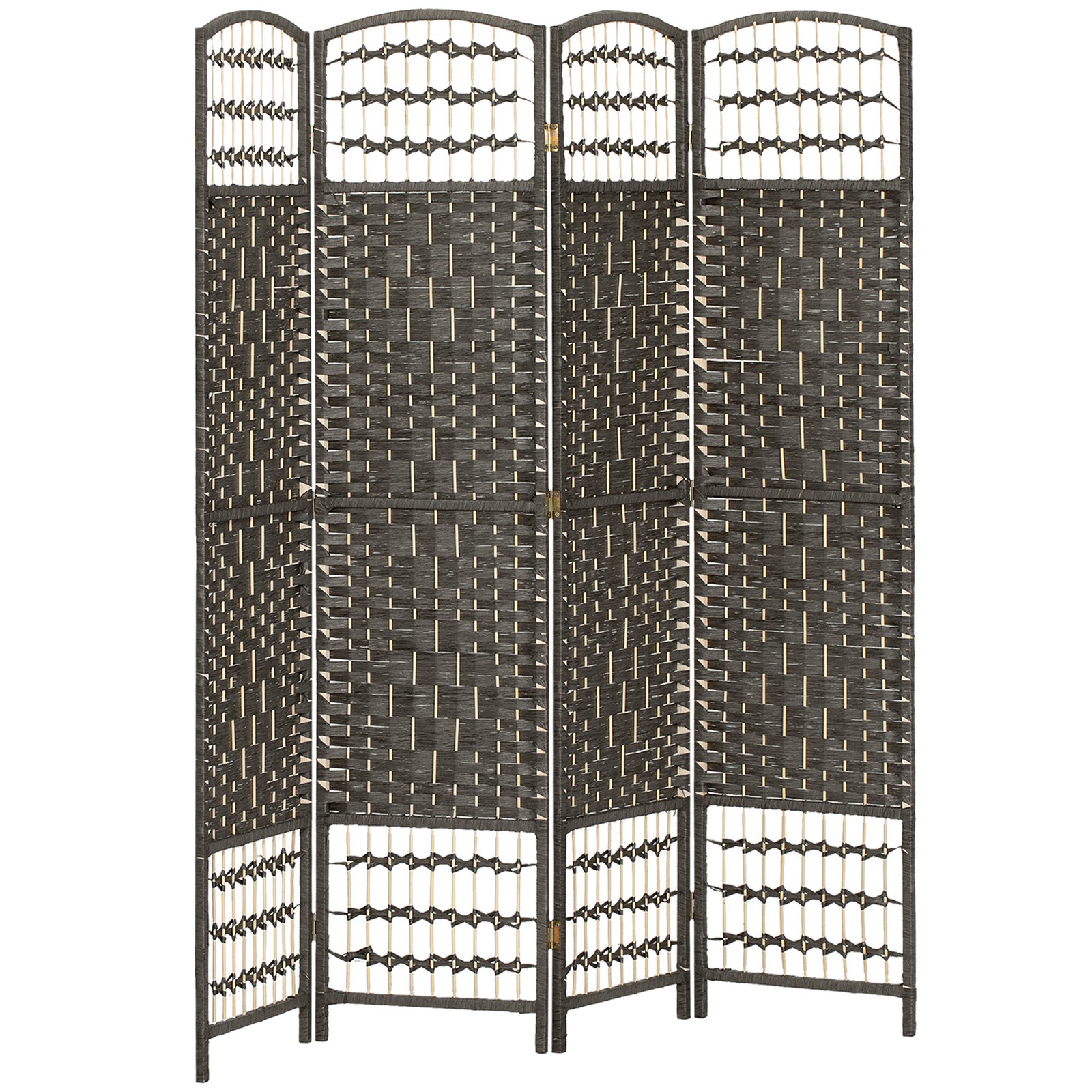 4 Panel Folding Room Divider Privacy Screen Wave Fiber Room Separator Dark Gray