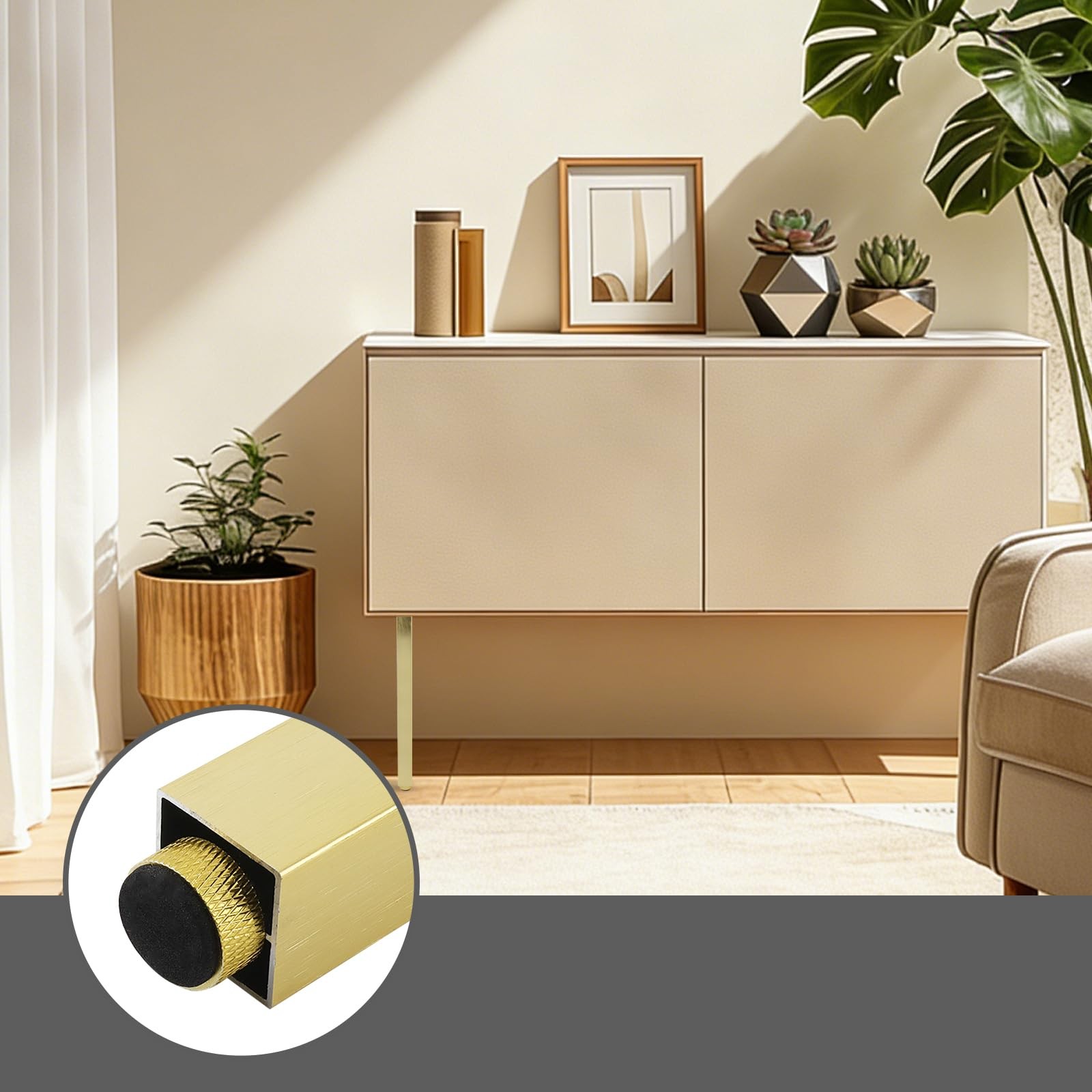 4 PCS 12 Inch Adjustable Square Furniture Legs 1000lbs Capacity Gold Feet