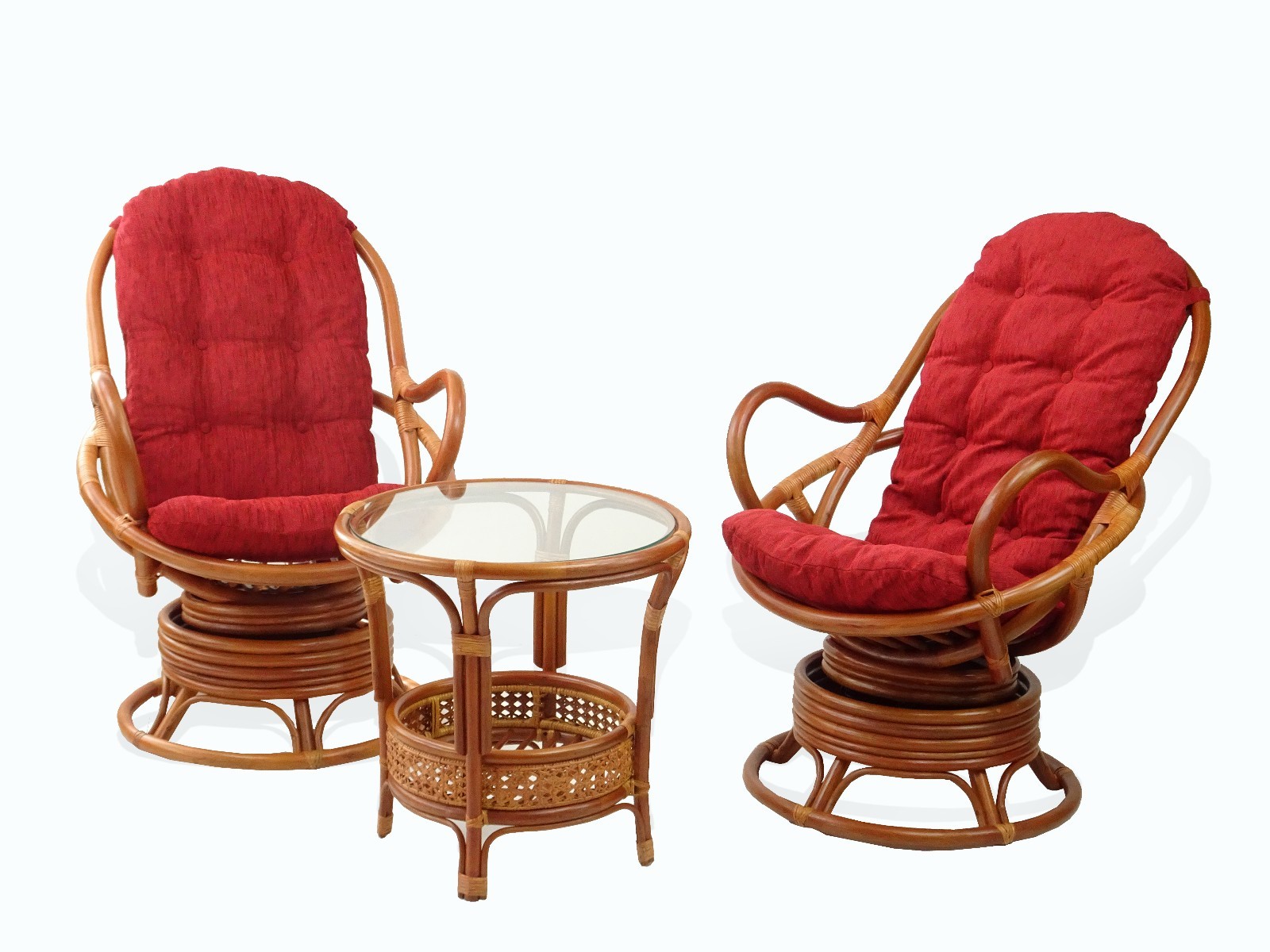 Lounge Java Set of 2 Swivel Rocking Chairs Wicker Rattan and Coffee Table,Cognac