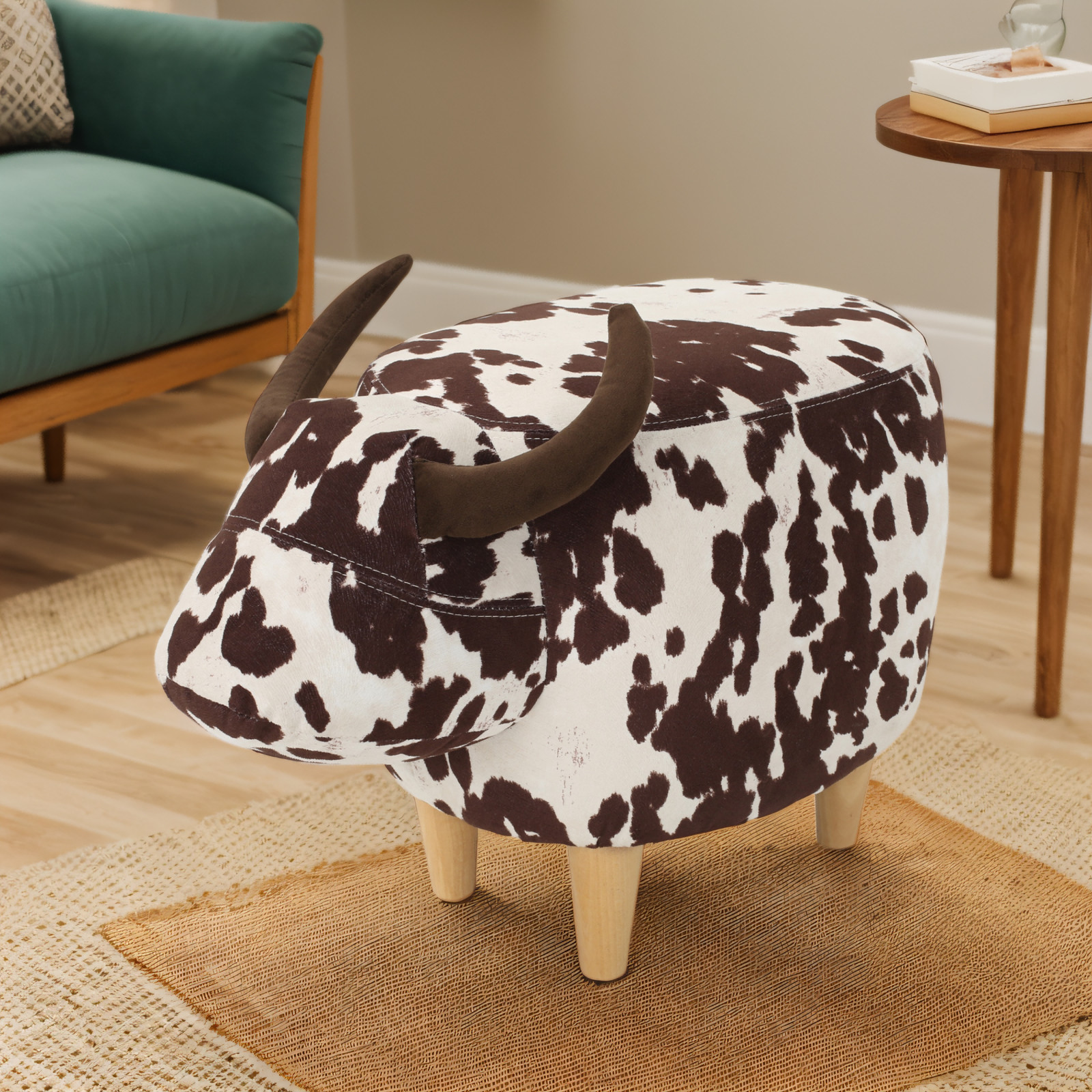 Modern Cow-Shaped Animal Ottoman/Footstool, Accent Stool Home Decor for Bedroom