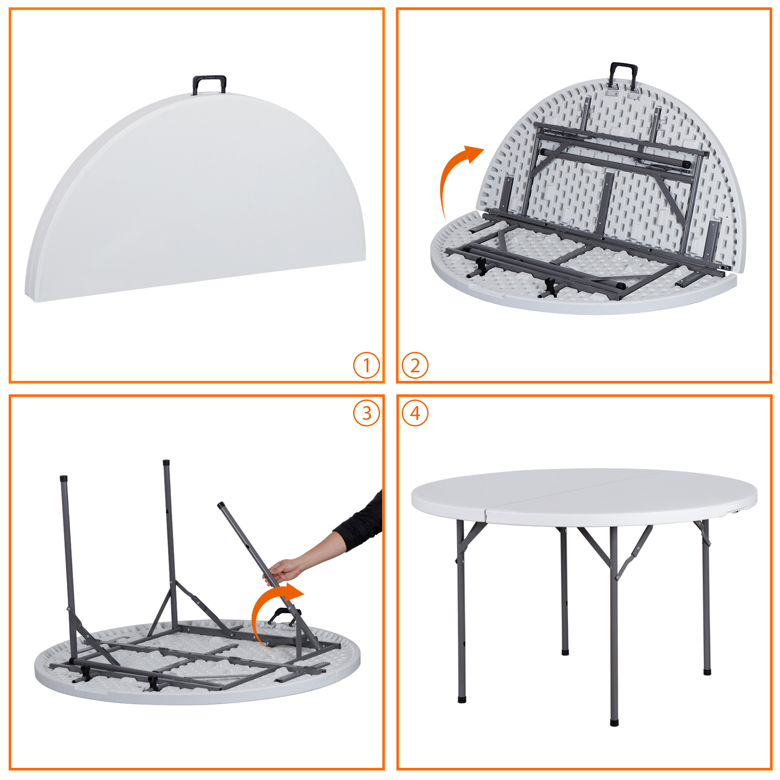 4 Ft Round Folding Camping Table White for Indoor Outdoor Party Banquet