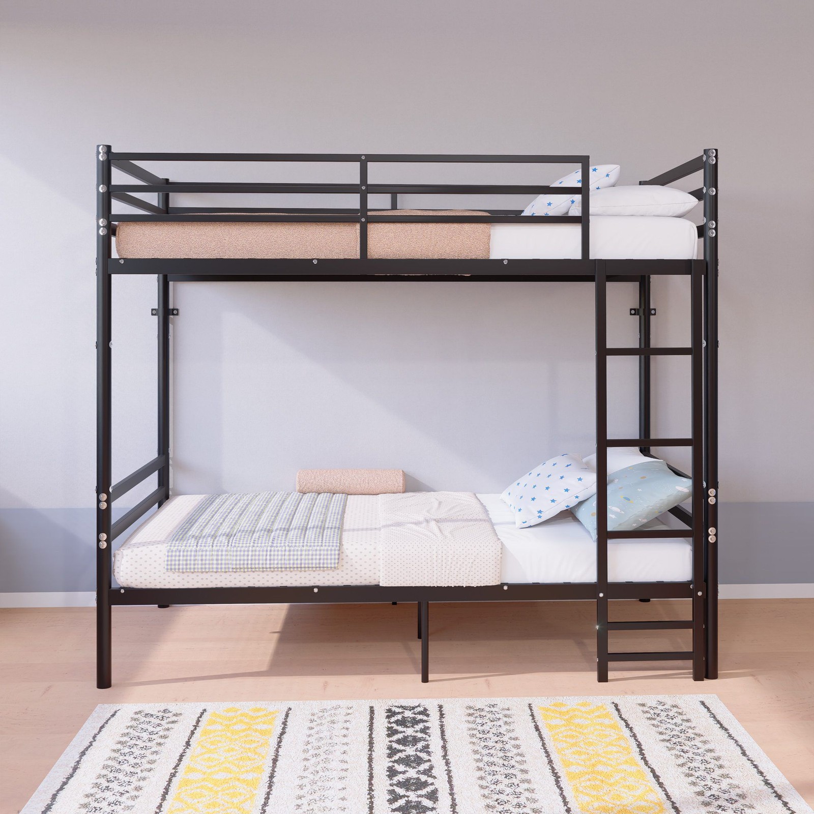 Metal Bunk Bed Twin Over Twin – Heavy Duty Industrial Bed w/ Safety Guard Rails