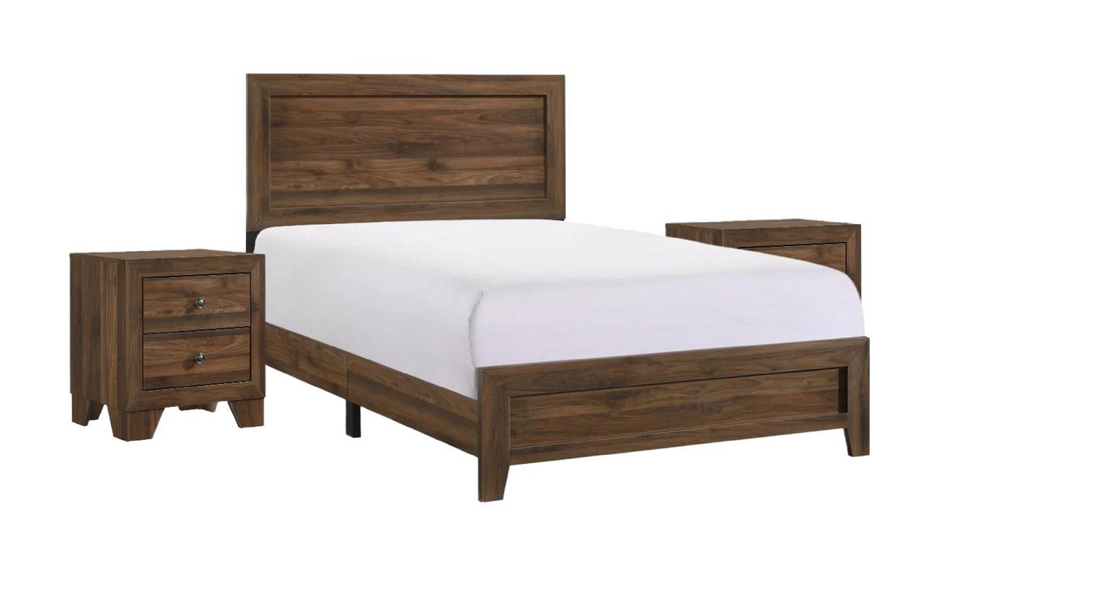 Contemporary Style Queen Size 3Pc Bed and Nightstand Set Bedroom Furniture Brown