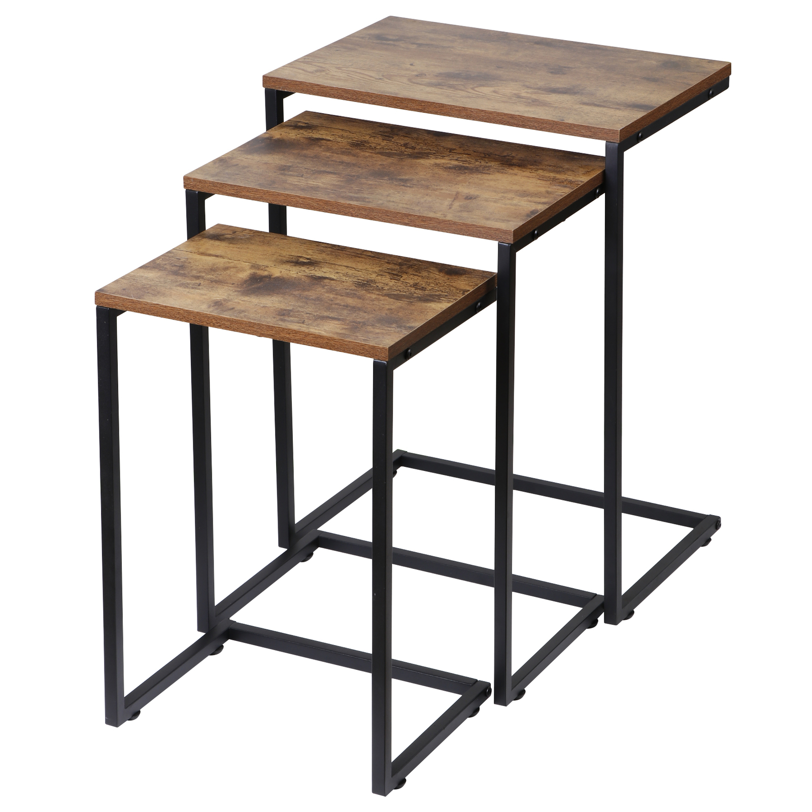 3PCS Modern Nesting Side/End Table Metal Wood Design – Sturdy Vintage Chestnut