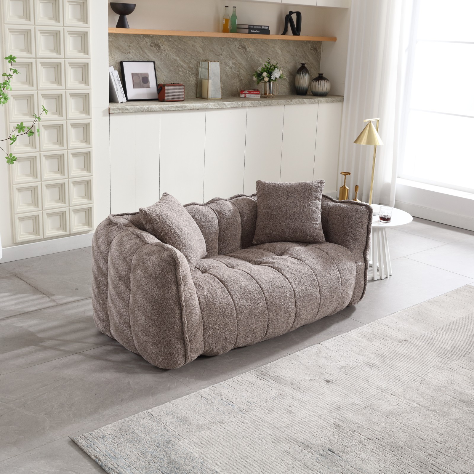 Large Brown Chenille Bean Bag Chair Sofa for Two, 66″L x 35″W