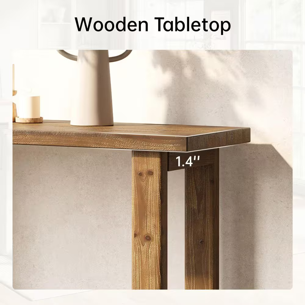 70.9 In. Natural Brown Rectangle Solid Wood Console Table, Long Sofa Table behin