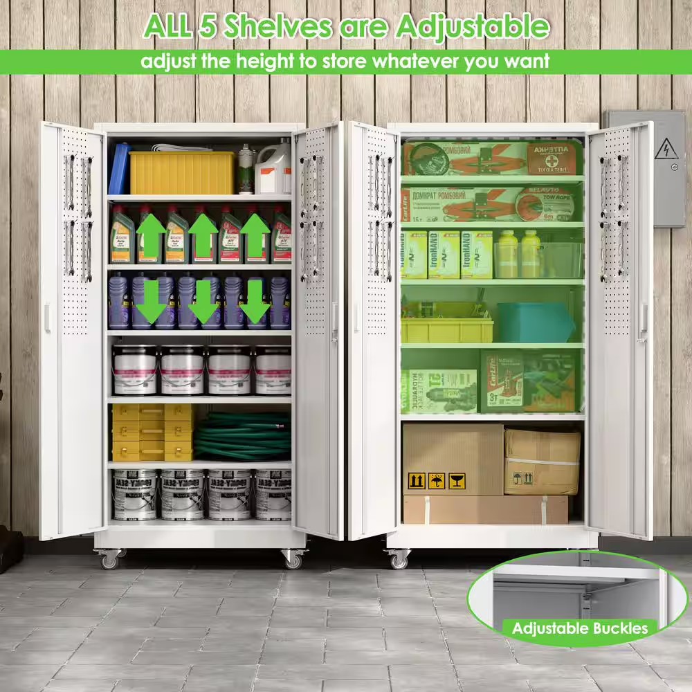 32 In. W X 71 In. H X 16 In. D Steel Rolling Freestanding Cabinet with 5-Adjusta