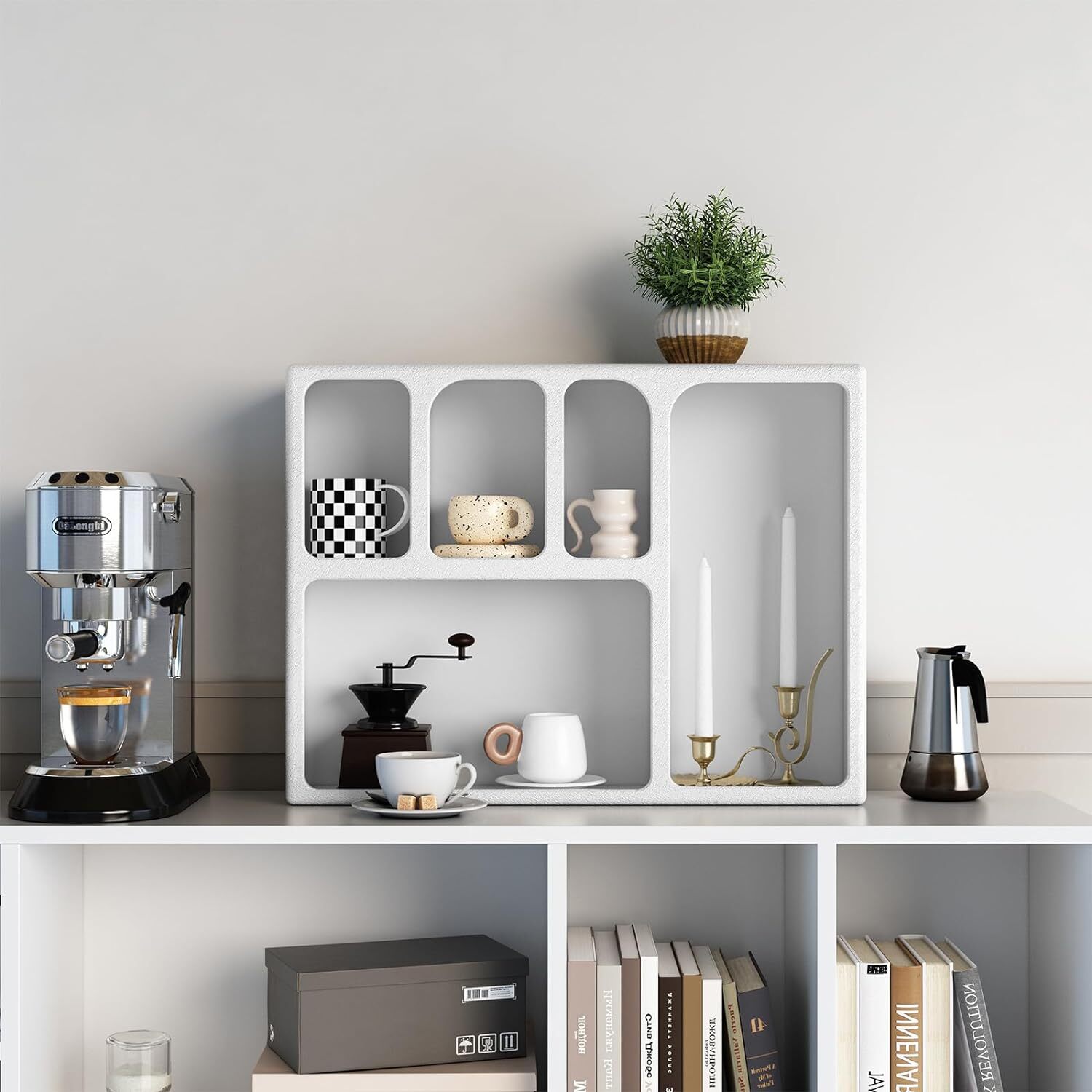 White Geometric Wall Shelves Floating Shelves, Wall Mounted Storage Organizer