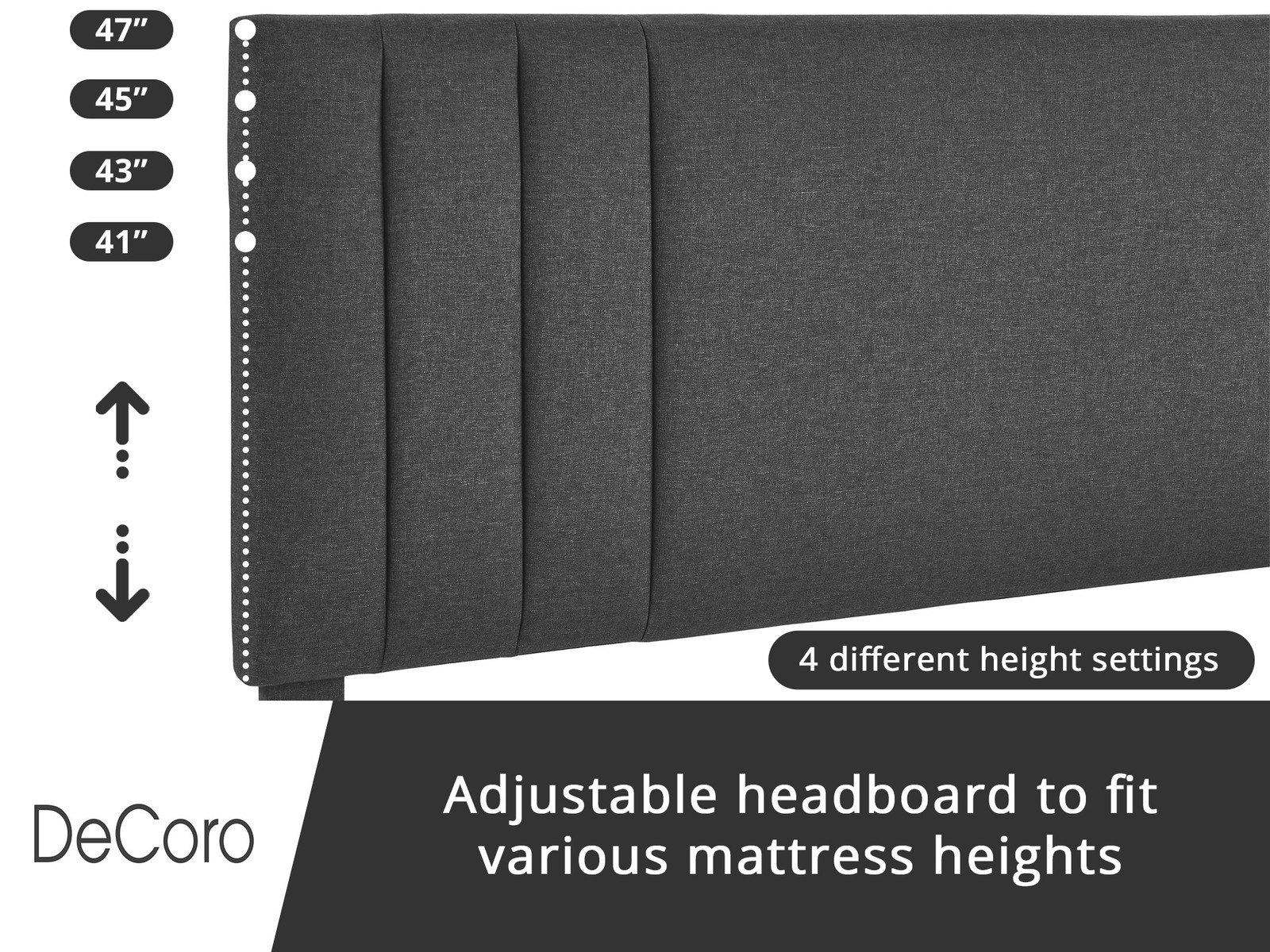 DeCoro Chicago Modern Tufted Upholstered Platform King Size Bed Frame, Dark Grey