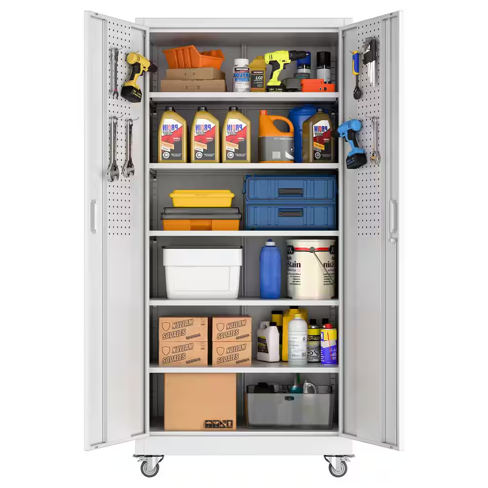 32 In. W X 71 In. H X 16 In. D Steel Rolling Freestanding Cabinet with 5-Adjusta