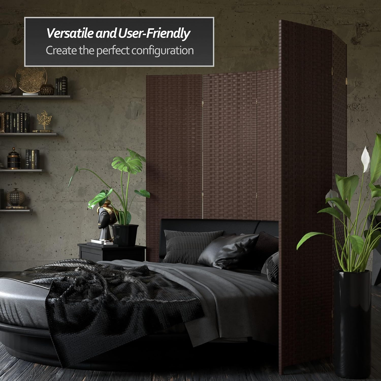 7 Ft. Tall Woven Fiber Room Divider – Dark Mocha – 6 Panel