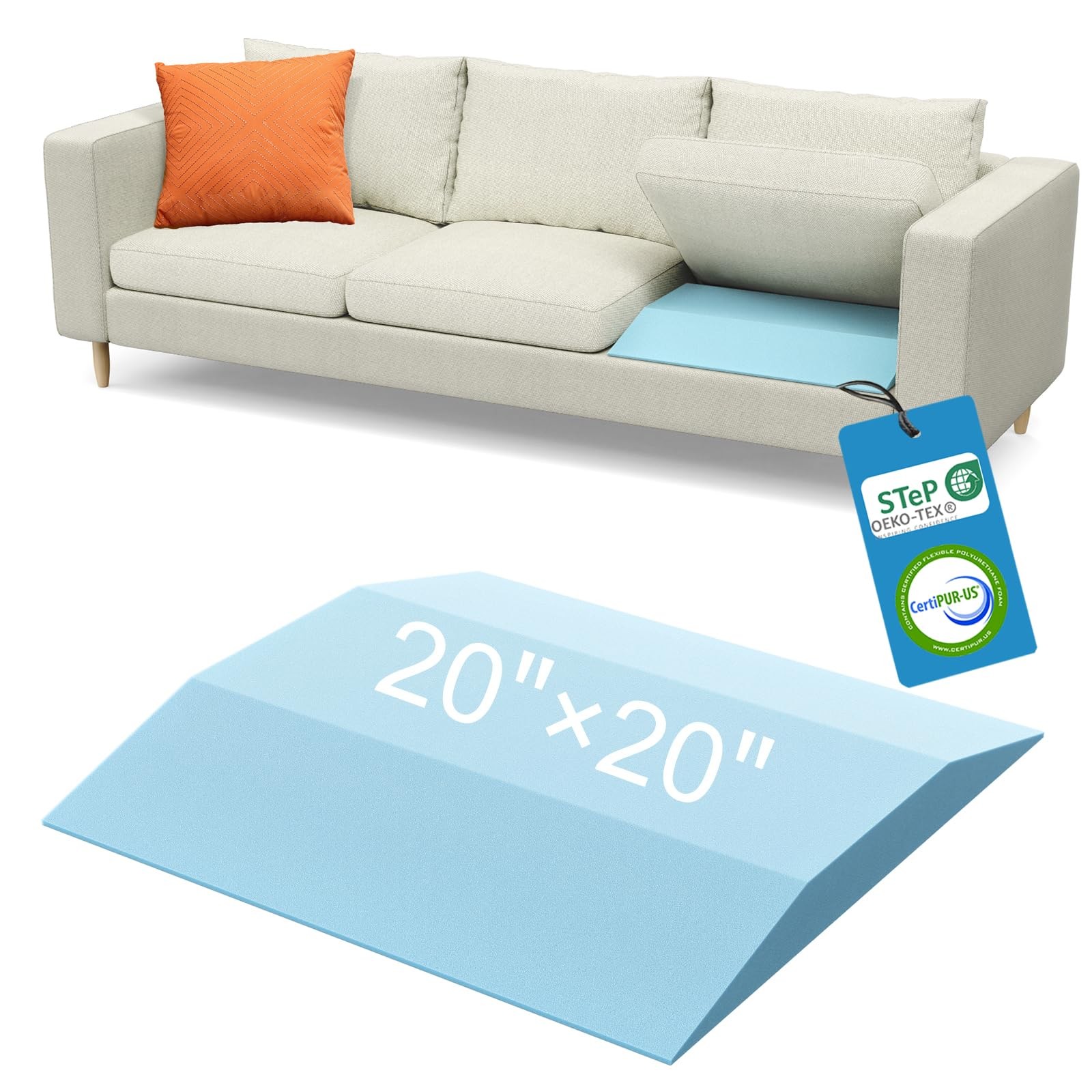 Couch Cushion Support for Sagging Seat – 20″ x 20″ High-Density Trapezoid 40D…