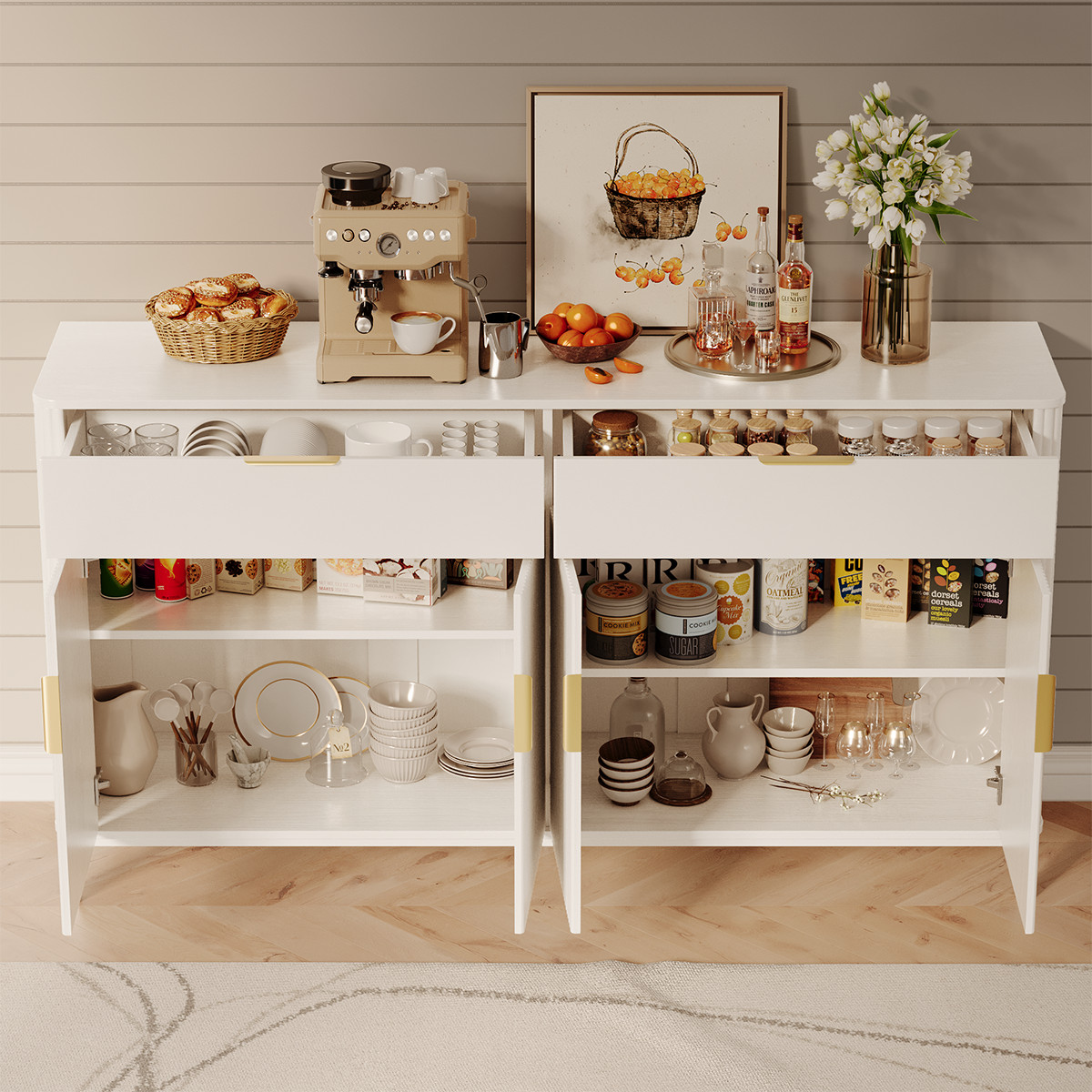 63″ Large Buffet Sideboard with Storage, 31″ Tall Kitchen Buffet Storage Cabinet