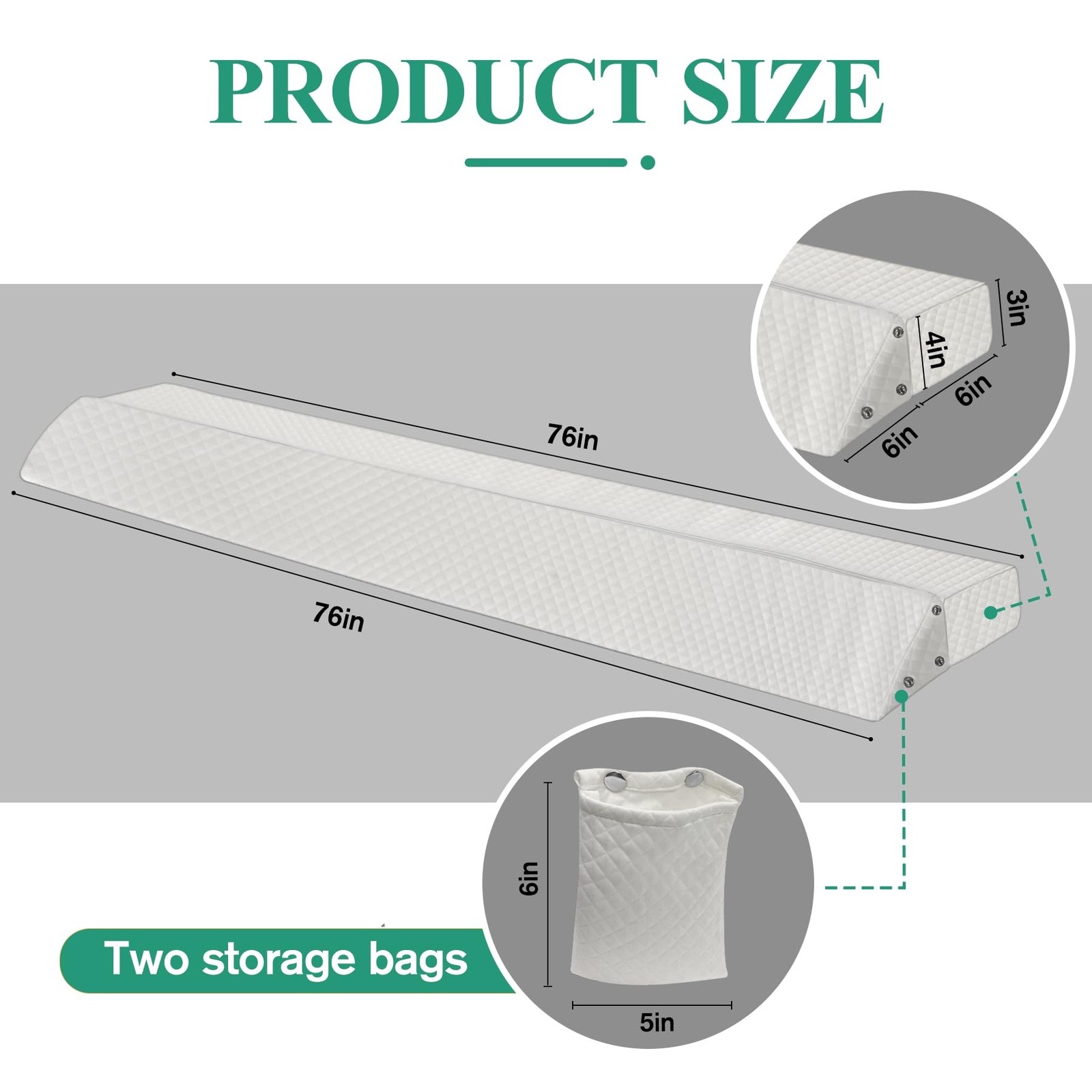 JZHLLA Foldable Pillow Wedge for Headboard Gap 76x6x6in White Cotton Bed Gap …
