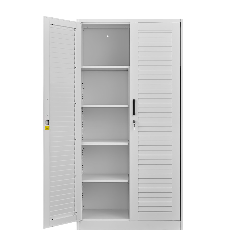 Wide Metal Storage Cabinet with Hanging Rod & Lock, Steel Wardrobe