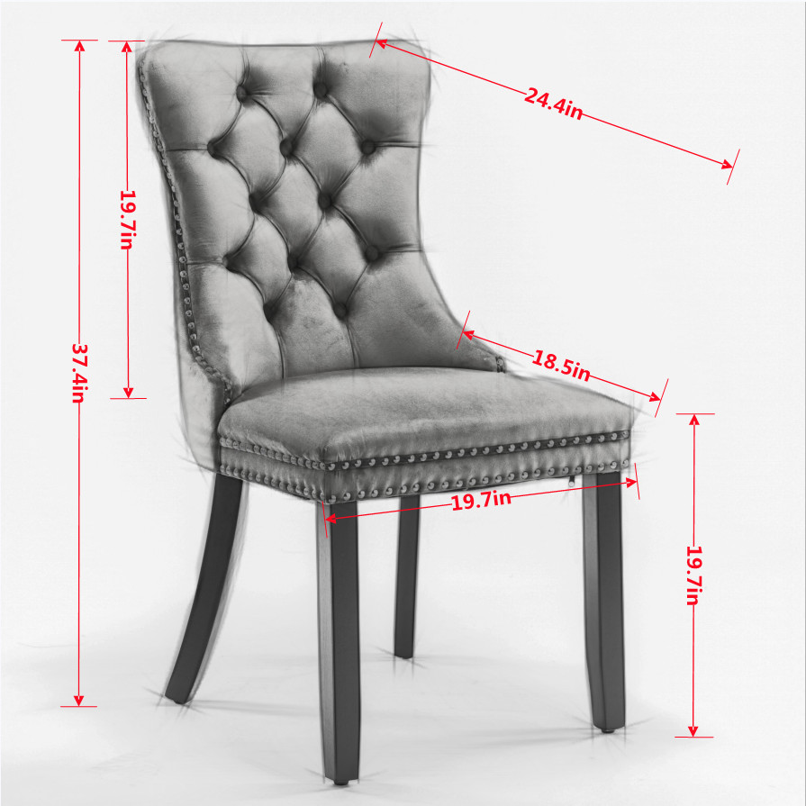 1PC Gray Velvet Upholstered Dining Chairs Wing-back W/Gold Stainless Steel Legs