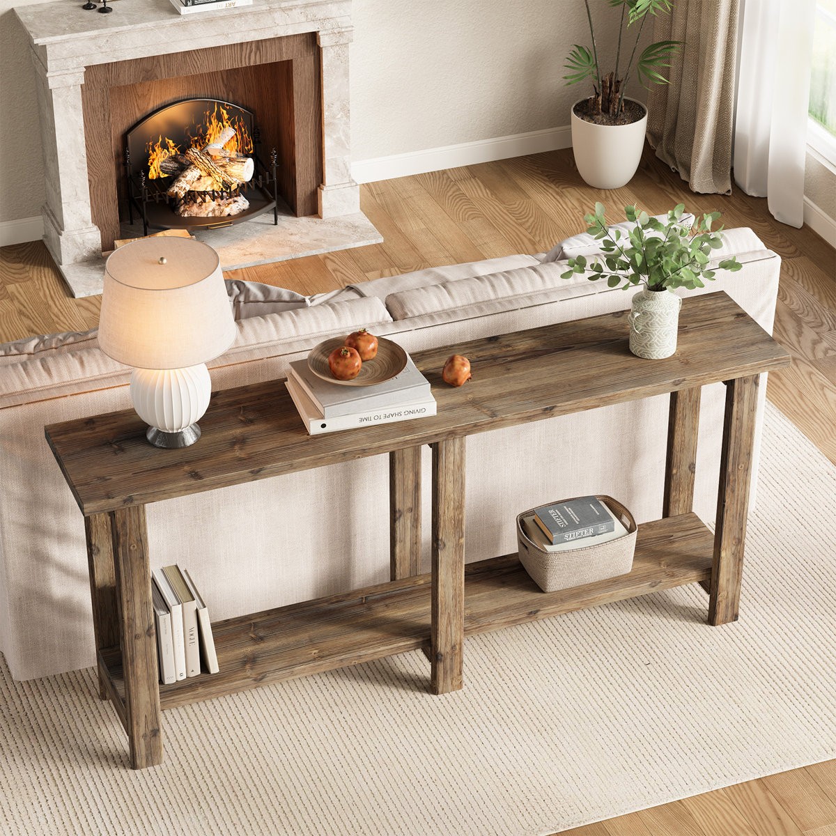 70.9-Inch Extra Long Solid Wood Console Table, Wooden Sofa Table for Entryway