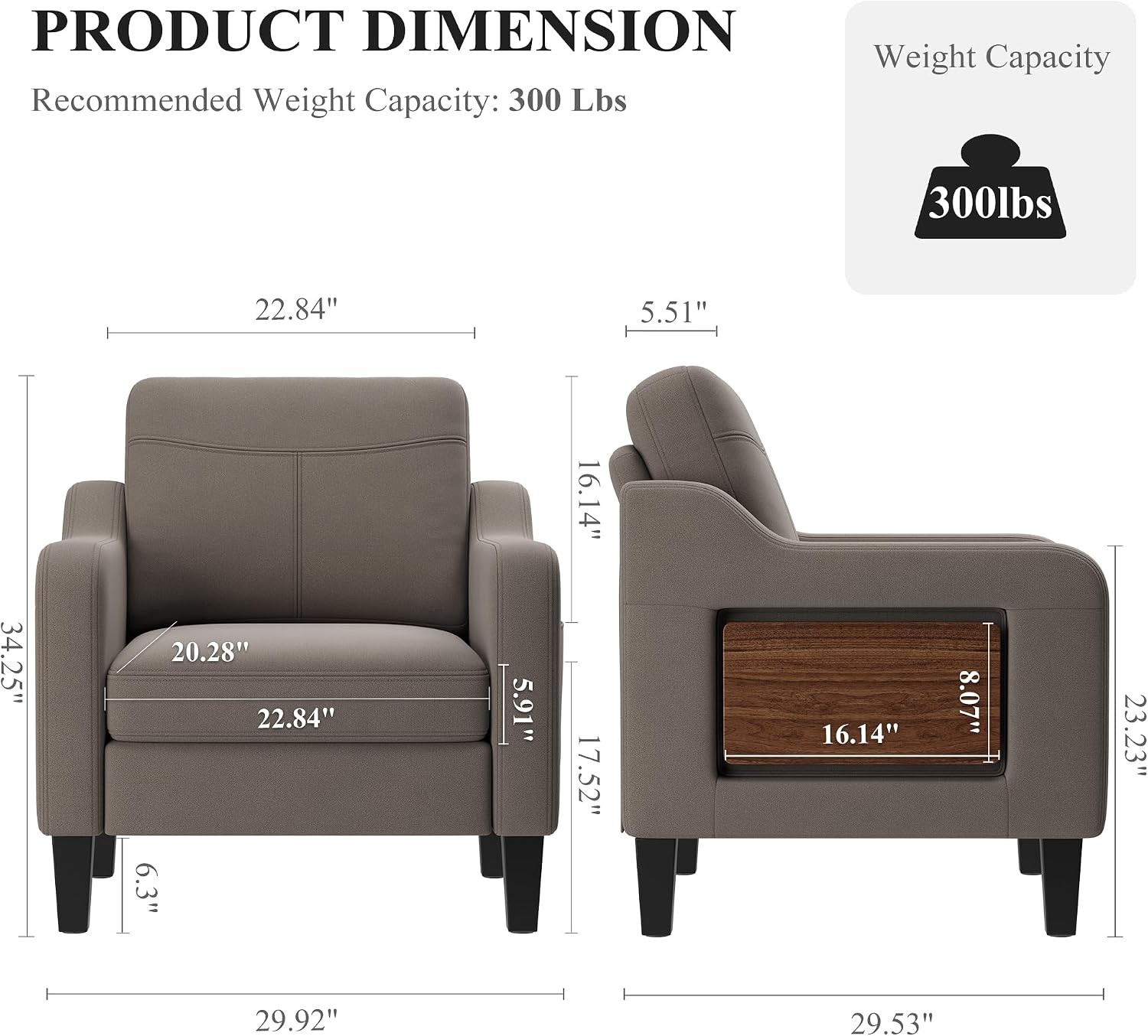 Accent Chair for Living Room Mid-Century Upholstered Armchair