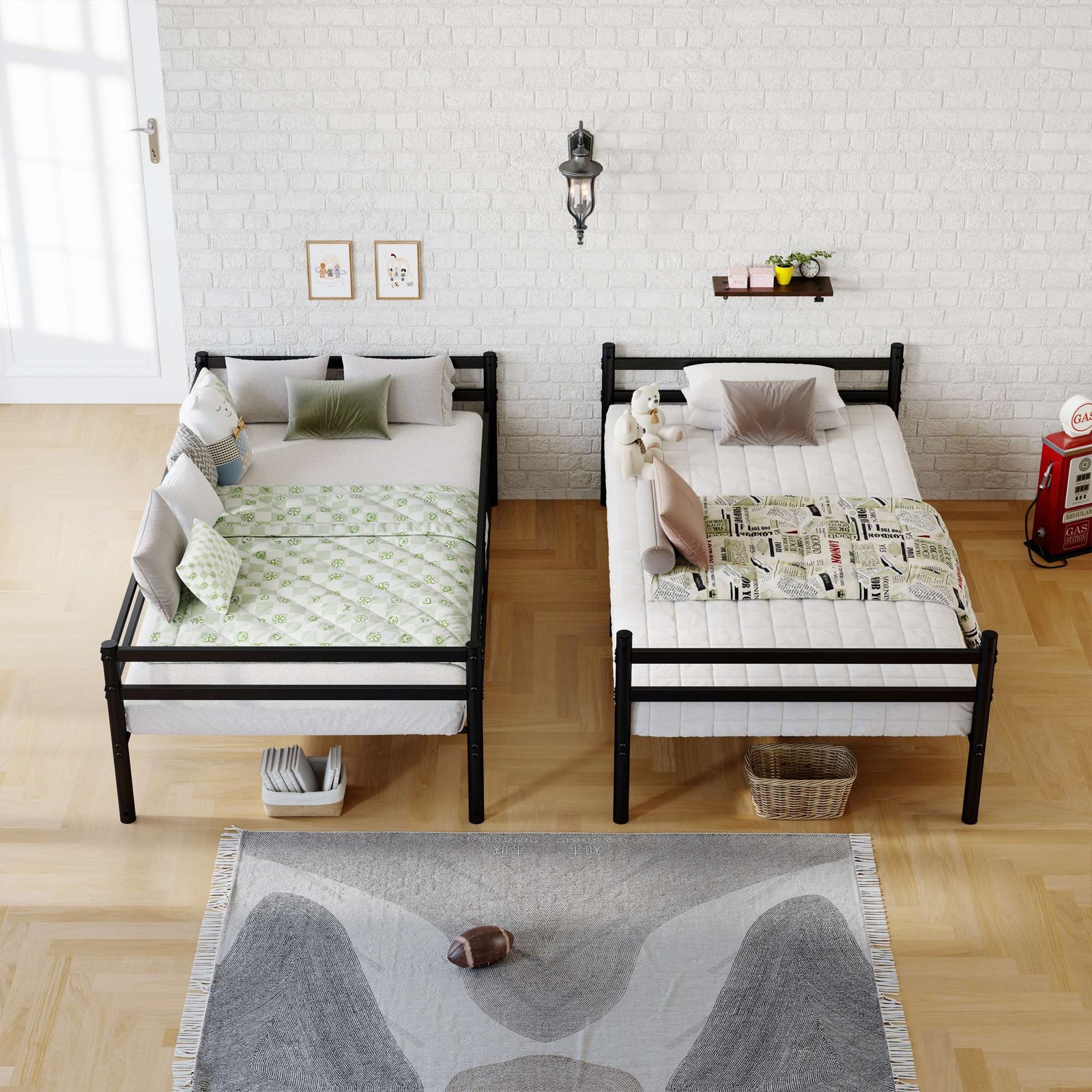 Heavy Duty Bunk Bed Bed Guardrails Bunk Bed Frame Bed White/Black Bedroom Bed