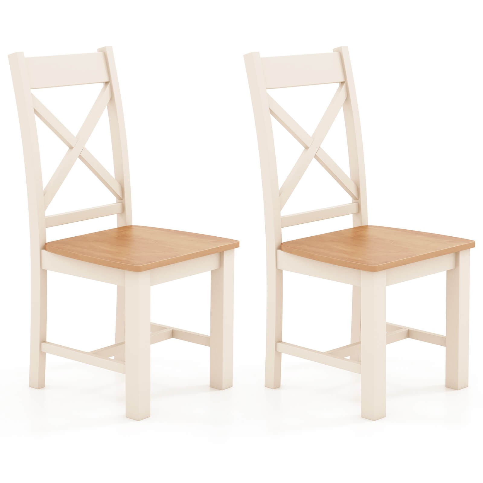 Modern Wooden Dining Chairs 2 PCS w/ High Back Rubber Wood Frame Armless