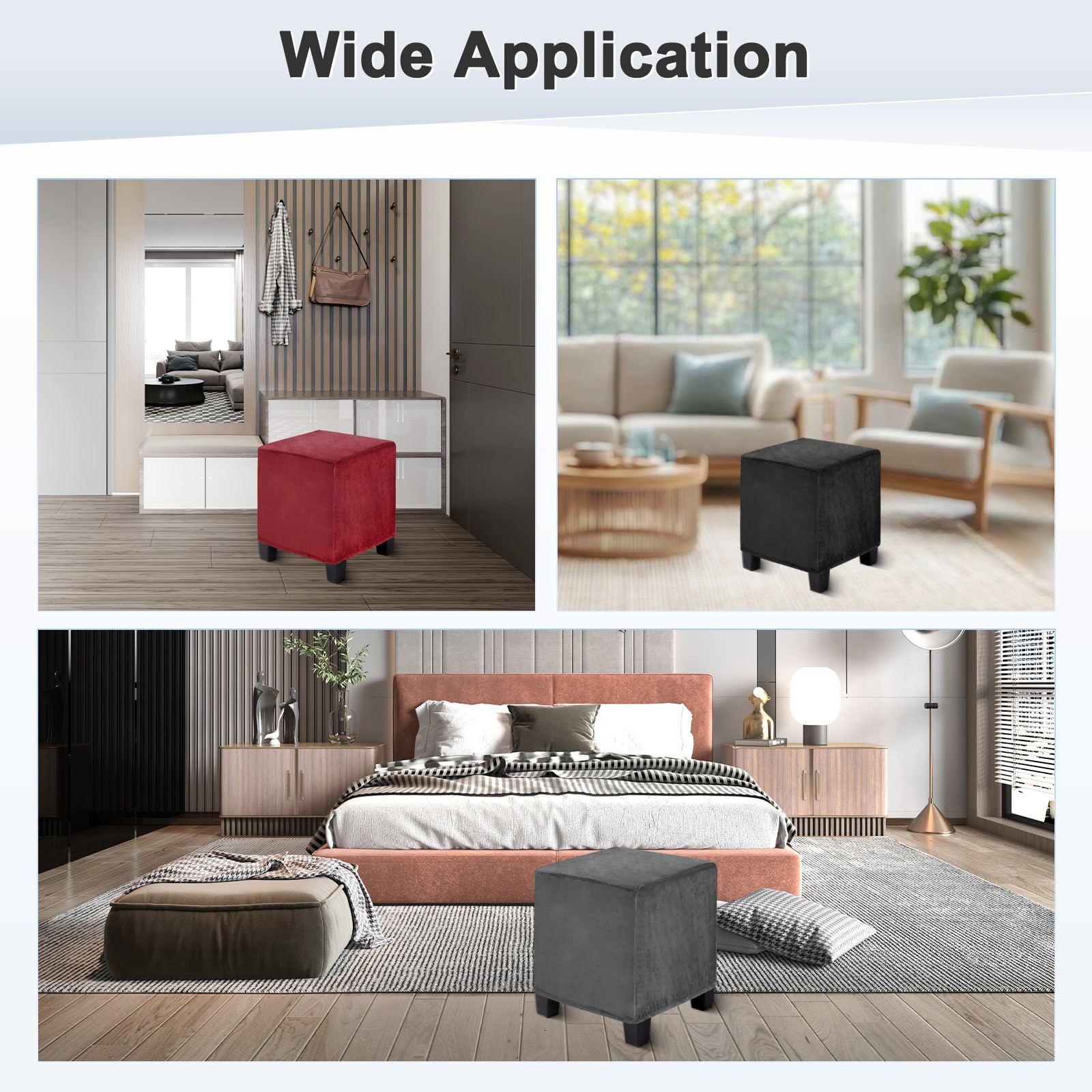 1-Pack 13″x13″x15″ Stretch Square Ottoman covers Footstool Protector Dark Gray
