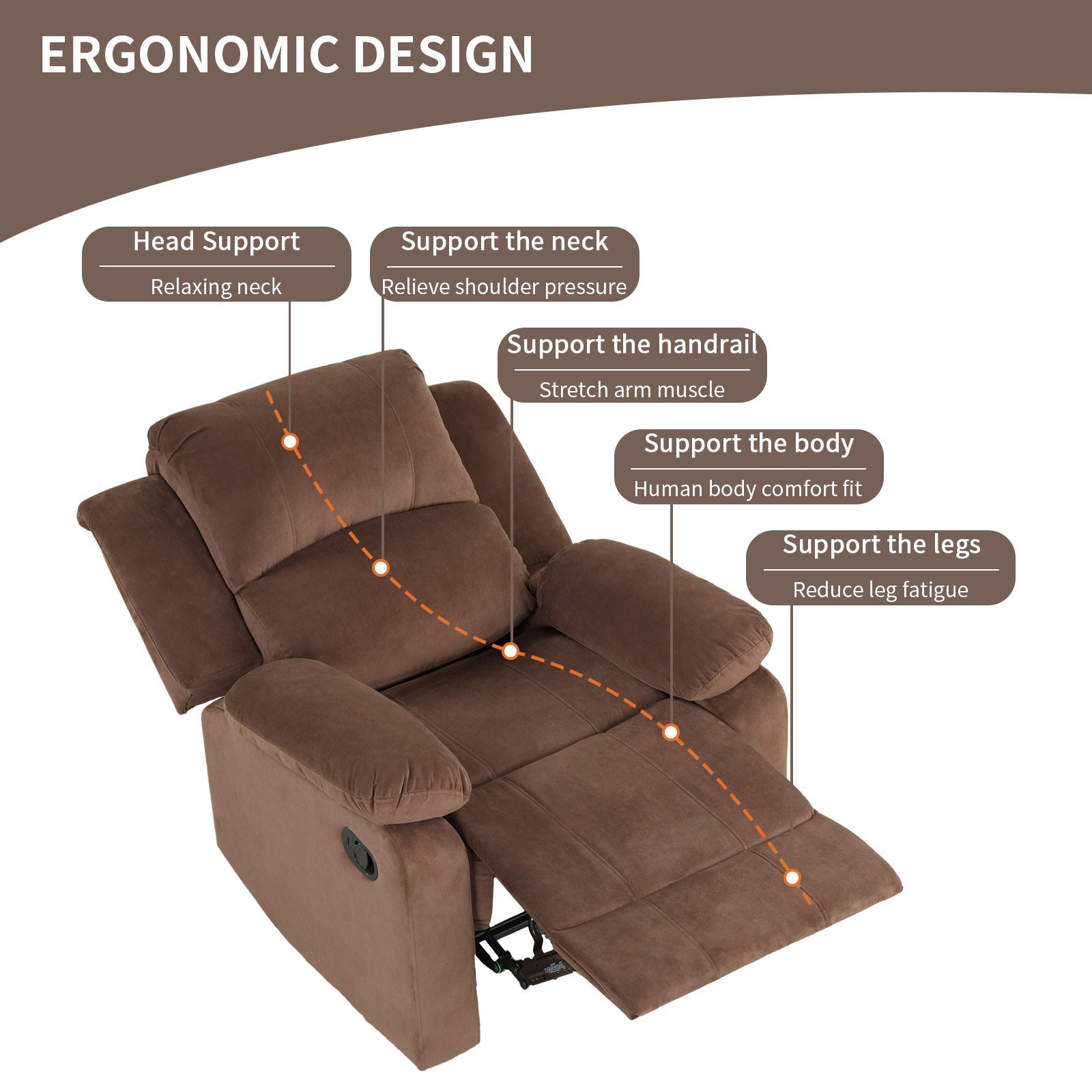 EBELLO Soft Fabric Manual Recliner Chair Heavy Duty and Safety Single Sofa Chair