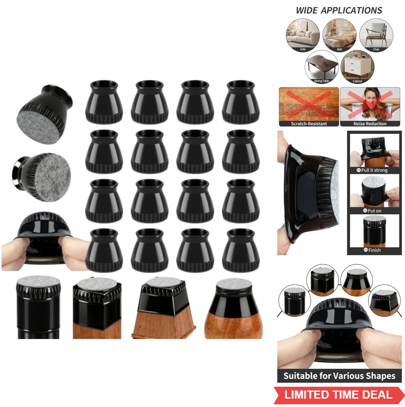Silicone Chair Leg Floor Protectors 24 Pcs Furniture Sliders for Hardwood