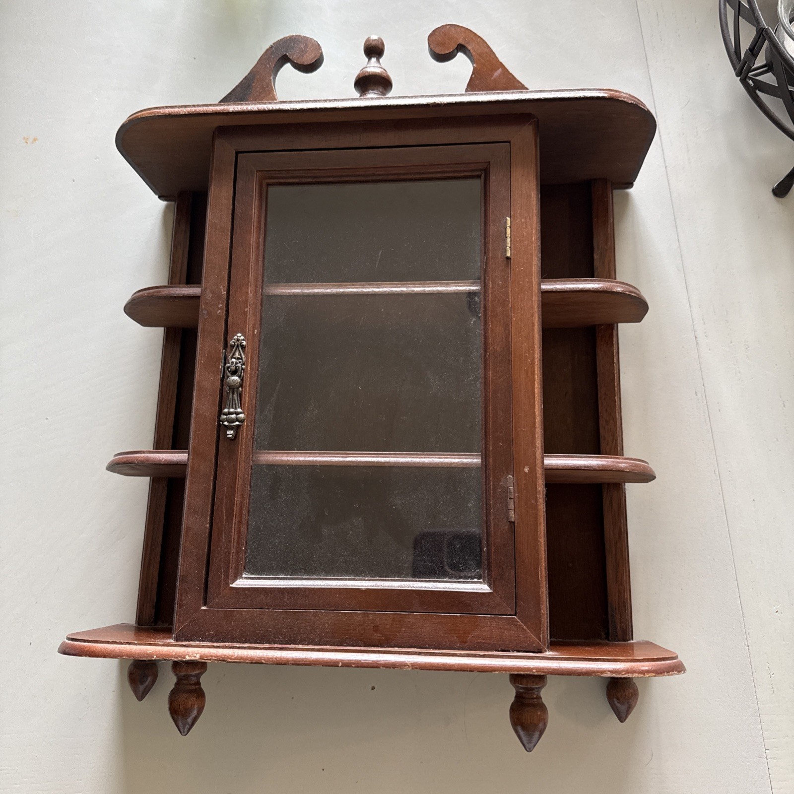 Vintage Wooden Curio Cabinet Knick Knack Display Shelf Glass Door Wall Mountable