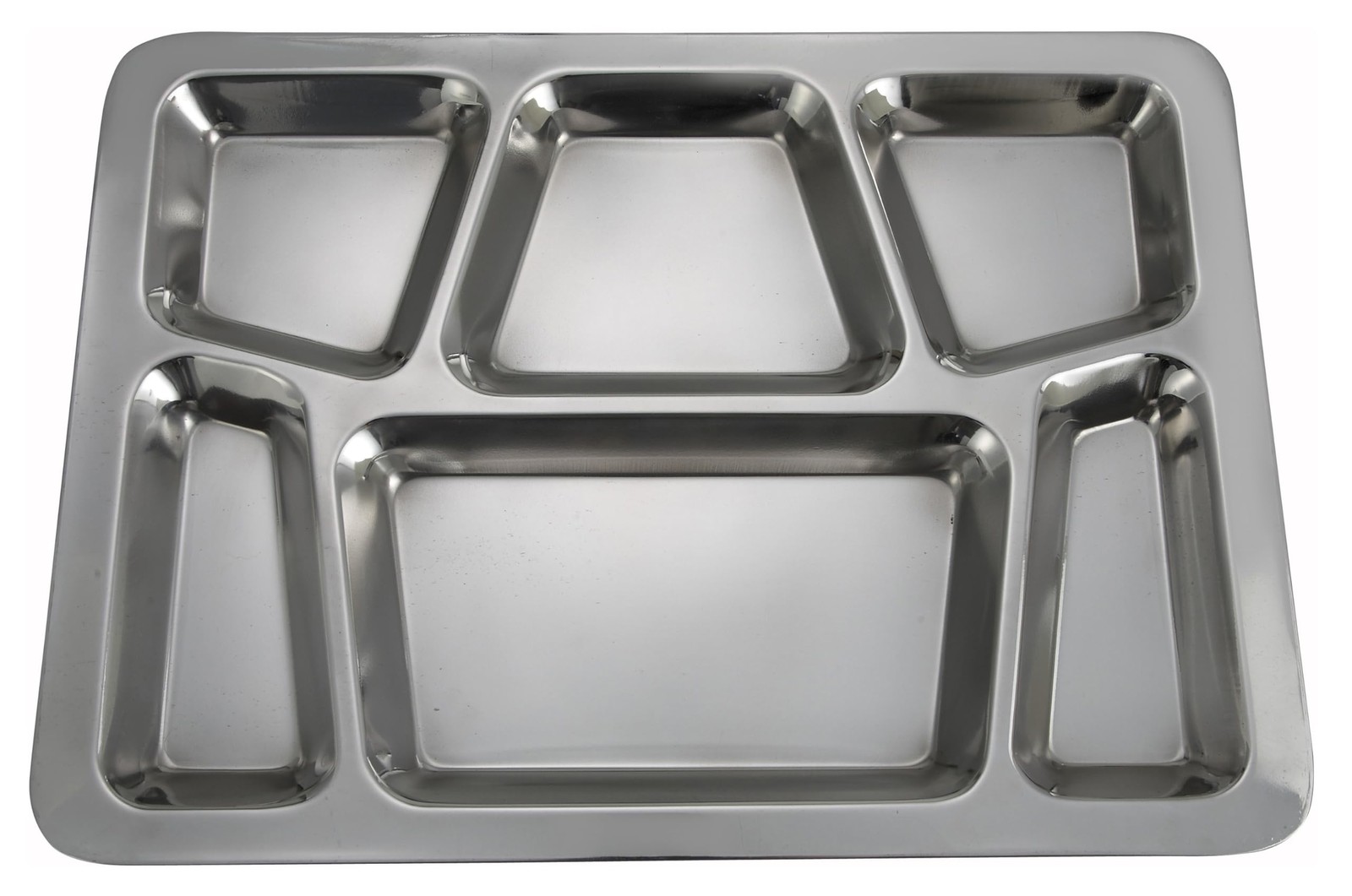 Winco 15 1/2″ x 11 1/2″ Stainless Steel 6-Compartment Mess Tray