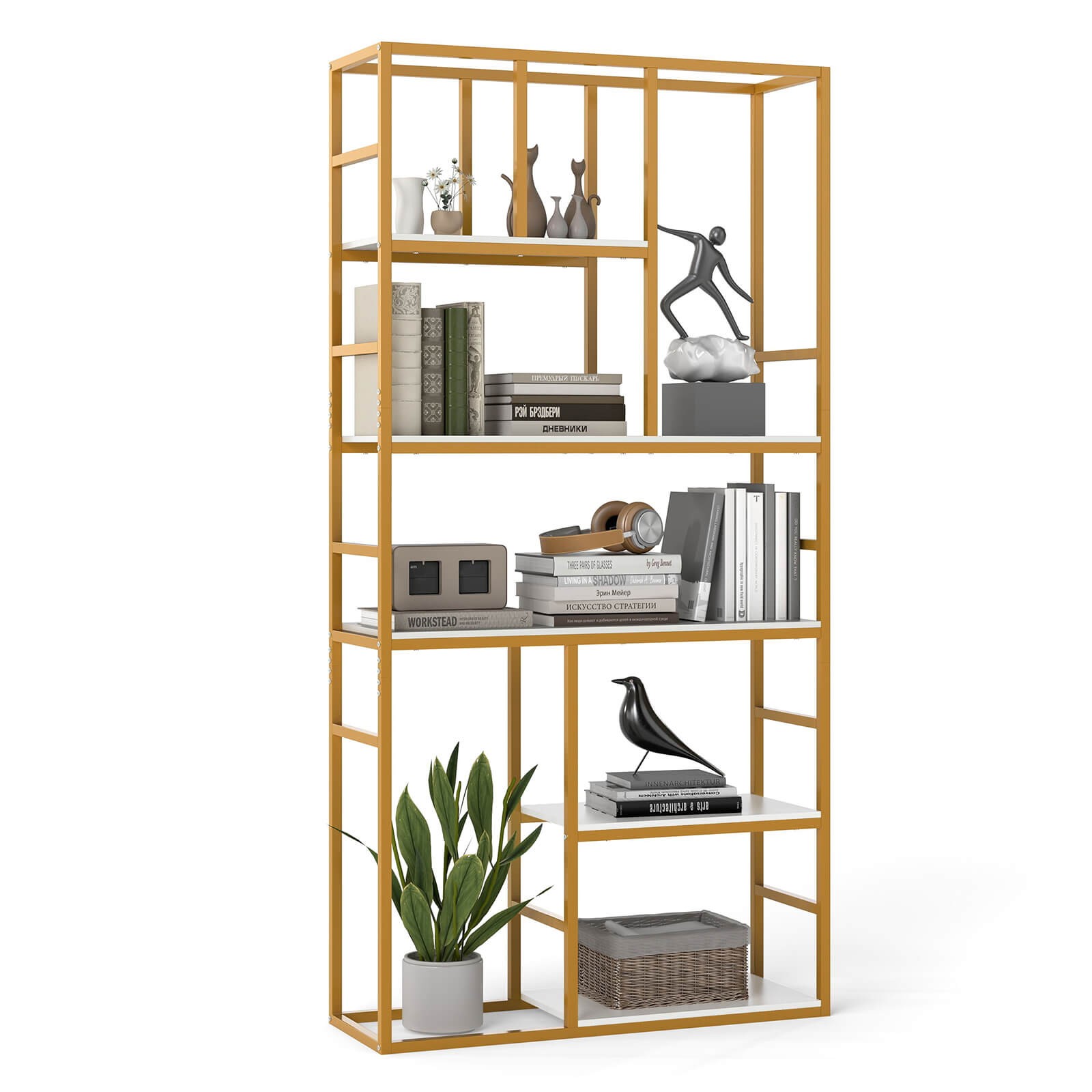 71” 5 Tier Tall Bookshelf w/Open Storage Shelves, Metal Frame for Bedroom Office
