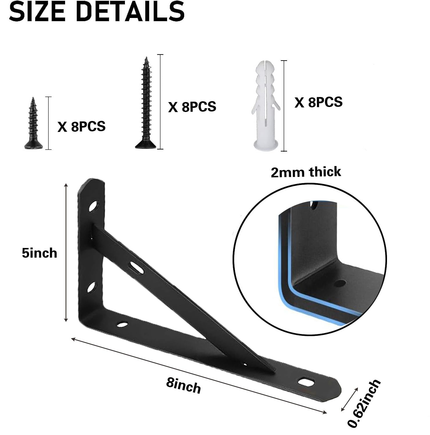 4 Pack Heavy Duty Shelf Brackets,5 in X 8 in Metal L Wall Mount Brackets