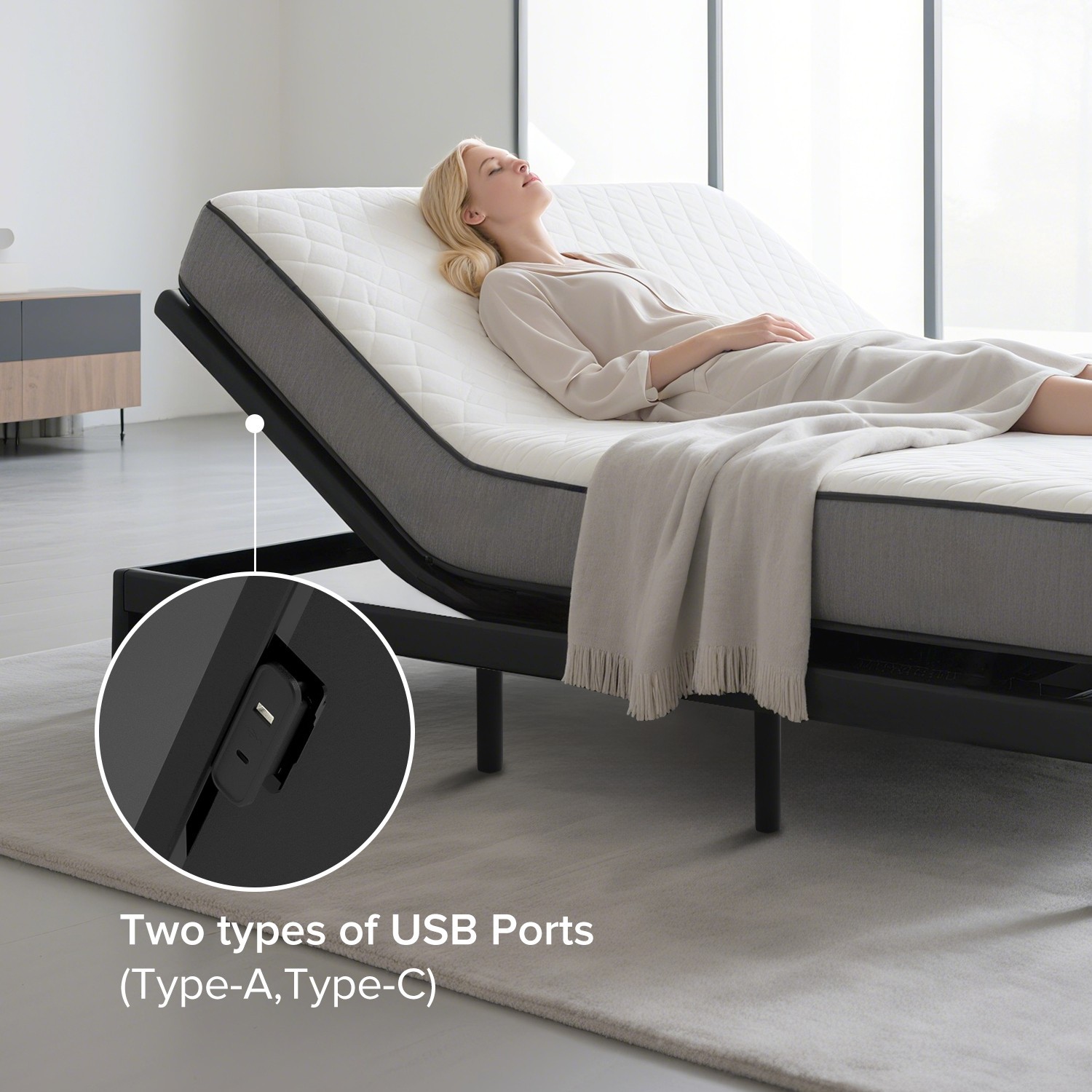 Adjustable Bed Frame with Massage Head & Foot Incline Queen Size Wireless Remote