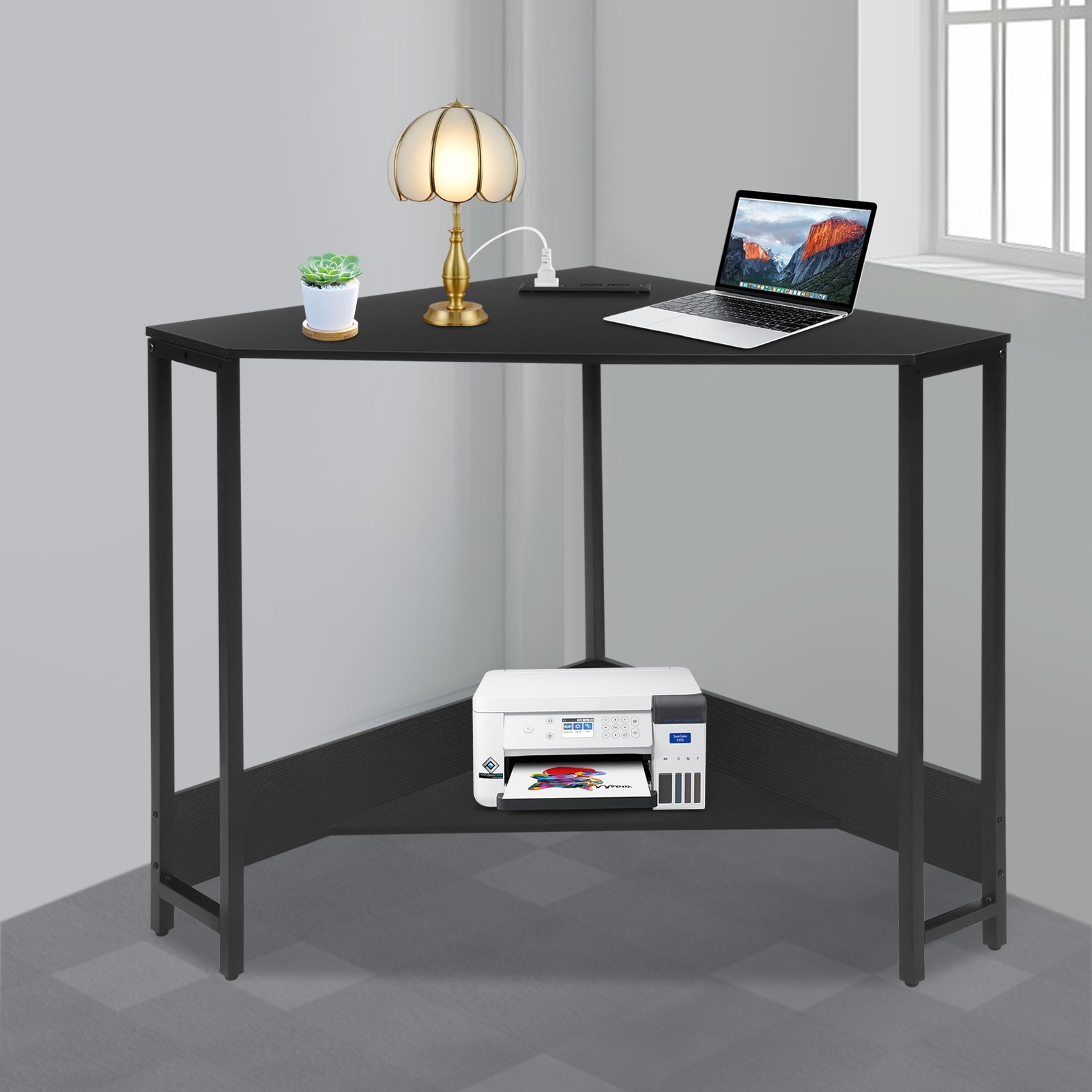 Small Computer Desk with Outlet Home Office Desk Free Standing Corner Desk