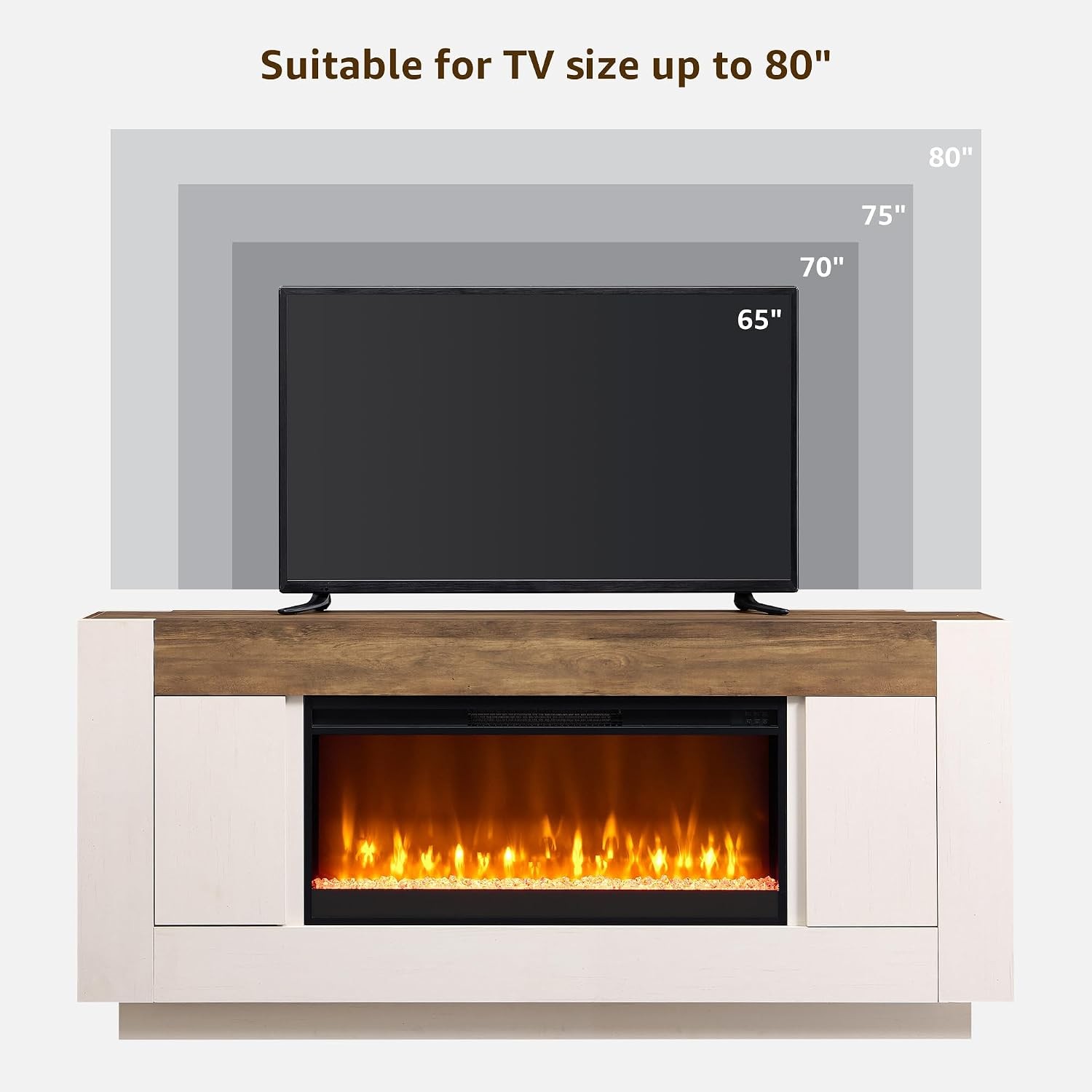 70″ Fireplace TV Stand With 36″ Electric Fireplace Wood Design For Living Room