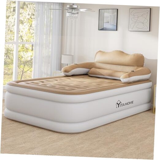 FullXL Size Air Mattress with Headboard, 18in Inflatable with Full XL Brown