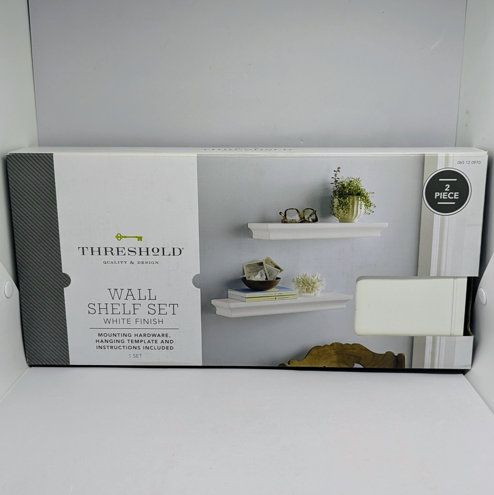 Threshold Wall Shelf Set White Finish 2 Piece Set Mounting Hardware, WHITE