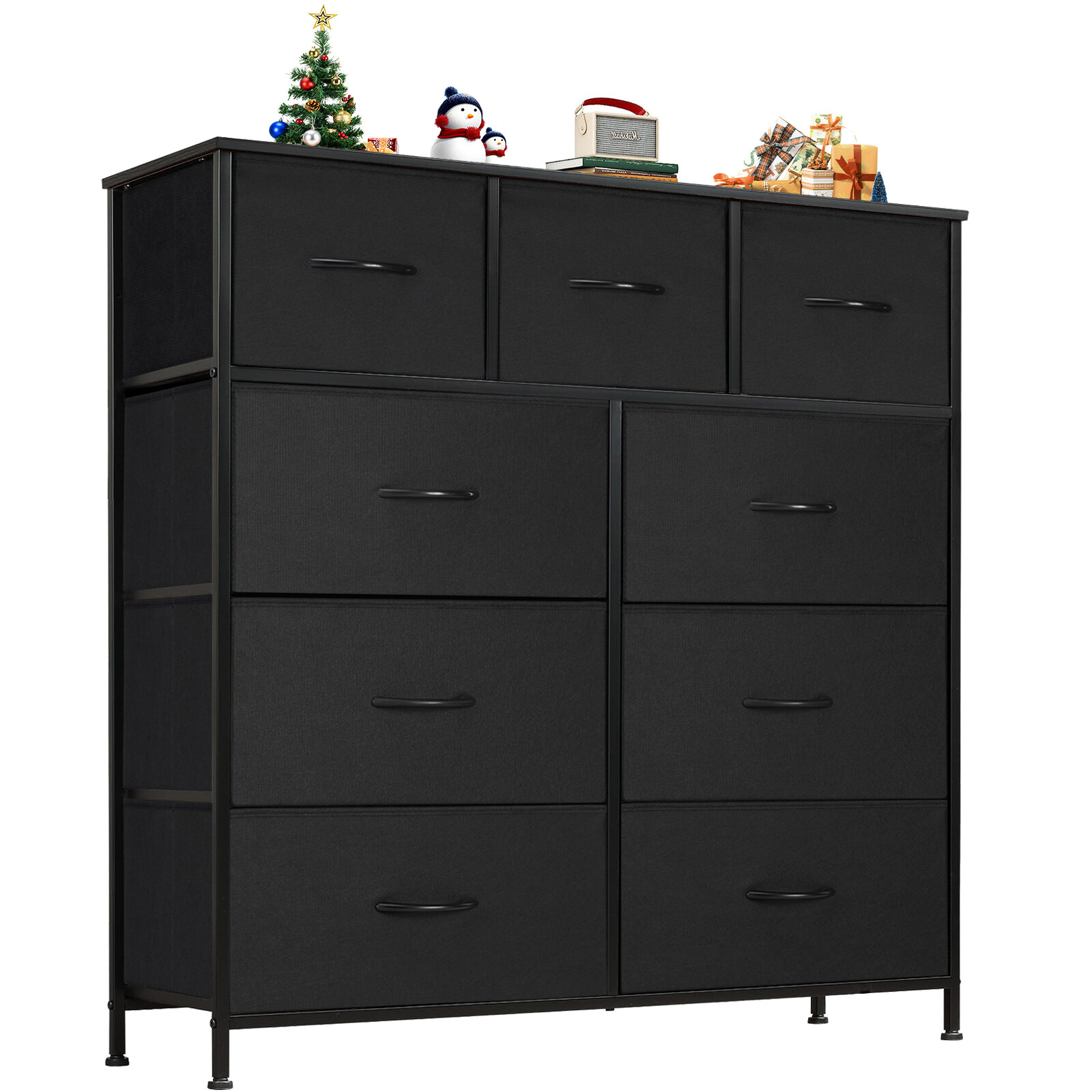 9 Fabric Drawer Dresser for Bedroom, Metal Frame Wood Top Storage Chest Tower