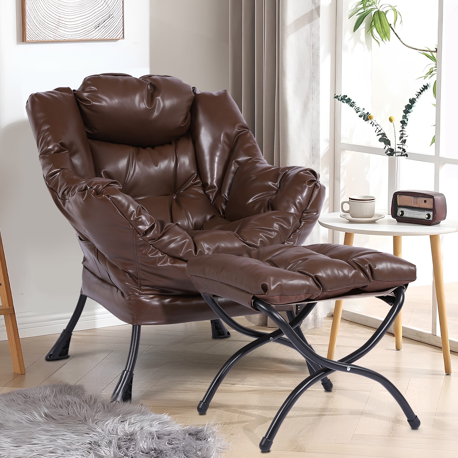Lazy Chair with Ottoman Modern Accent Comfy Reading Lounge Chair for Living Room